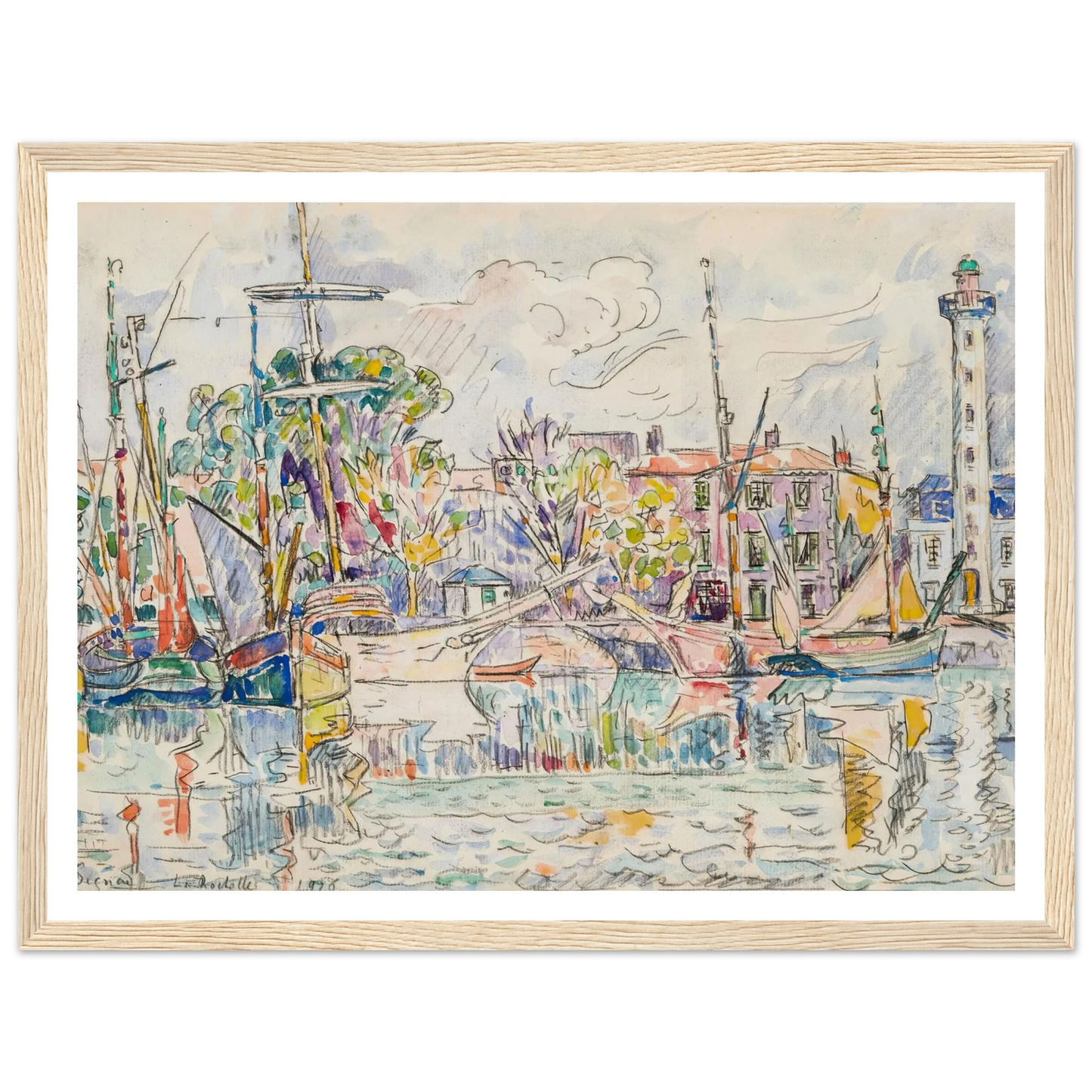 La Rochelle, le phare (1926) Art Print | Paul Signac - Framed Poster - 30x40 cm / 12x16″ - Black frame