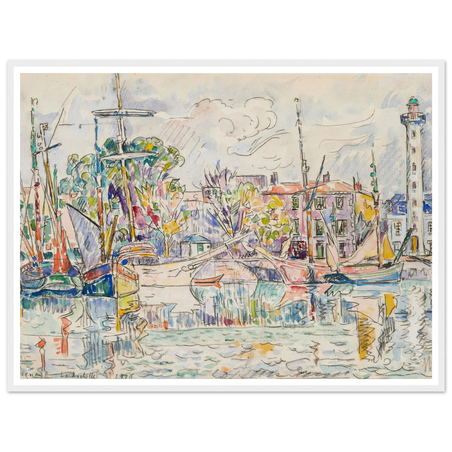La Rochelle, le phare (1926) Art Print | Paul Signac - Framed Poster - 30x40 cm / 12x16″ - Black frame