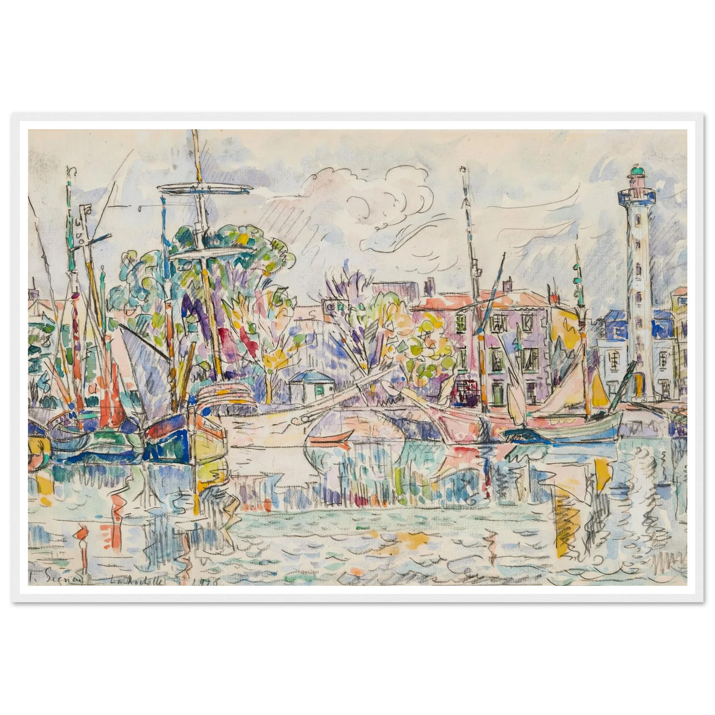 La Rochelle, le phare (1926) Art Print | Paul Signac - Framed Poster - 30x40 cm / 12x16″ - Black frame