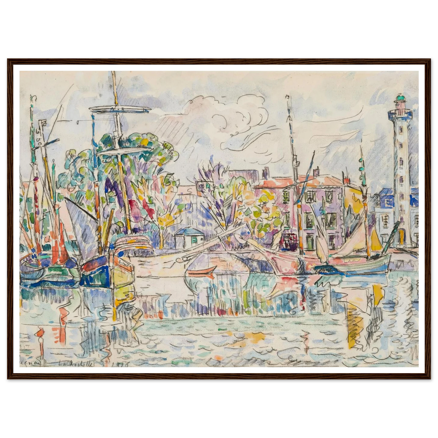 La Rochelle, le phare (1926) Art Print | Paul Signac - Framed Poster - 30x40 cm / 12x16″ - Black frame