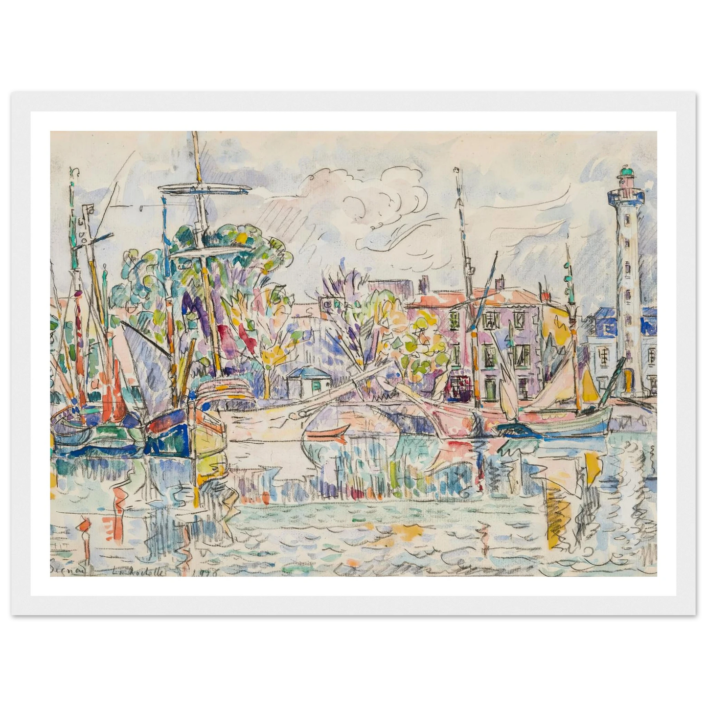 La Rochelle, le phare (1926) Art Print | Paul Signac - Framed Poster - 30x40 cm / 12x16″ - Black frame