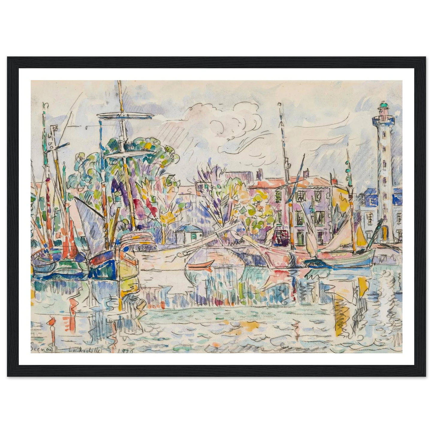La Rochelle, le phare (1926) Art Print | Paul Signac - Framed Poster - 30x40 cm / 12x16″ - Black frame