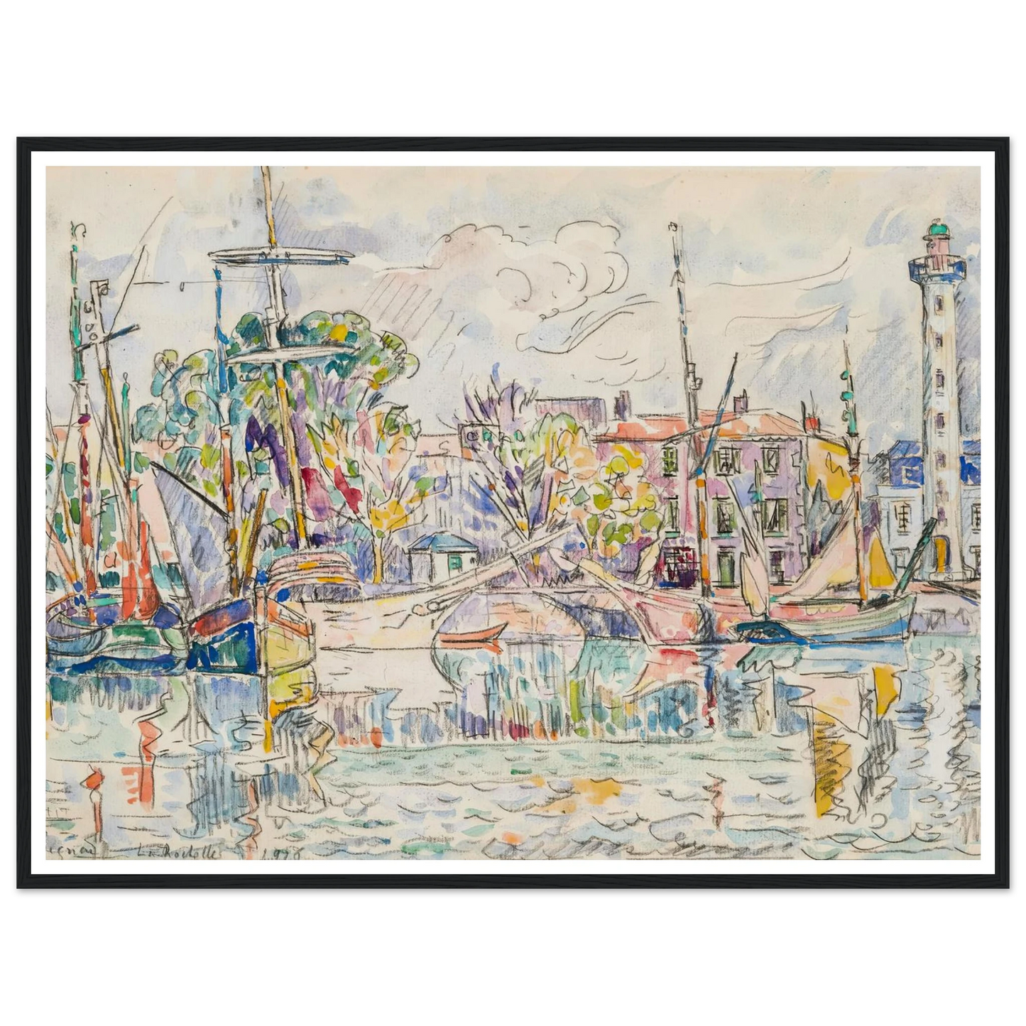 La Rochelle, le phare (1926) Art Print | Paul Signac - Framed Poster - 30x40 cm / 12x16″ - Black frame