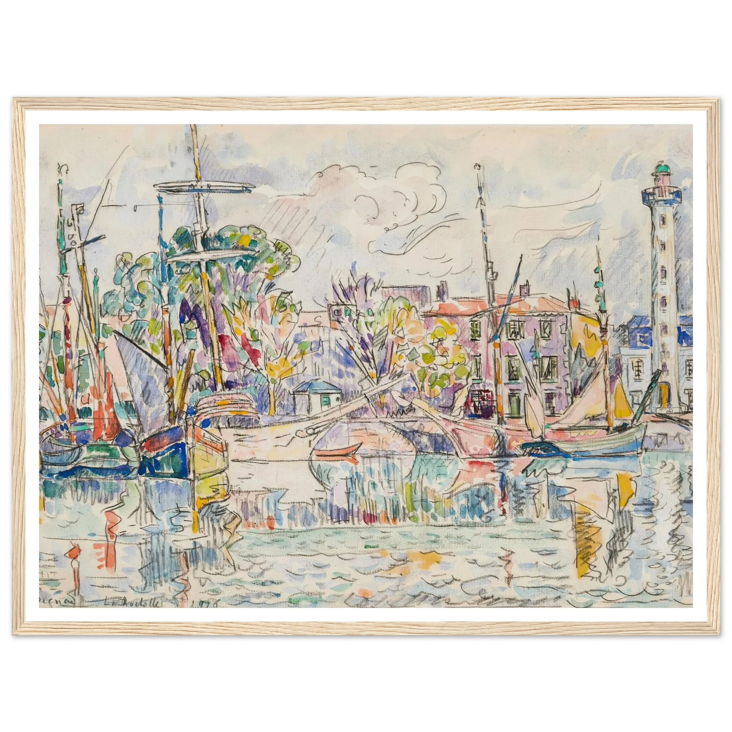 La Rochelle, le phare (1926) Art Print | Paul Signac - Framed Poster - 30x40 cm / 12x16″ - Black frame