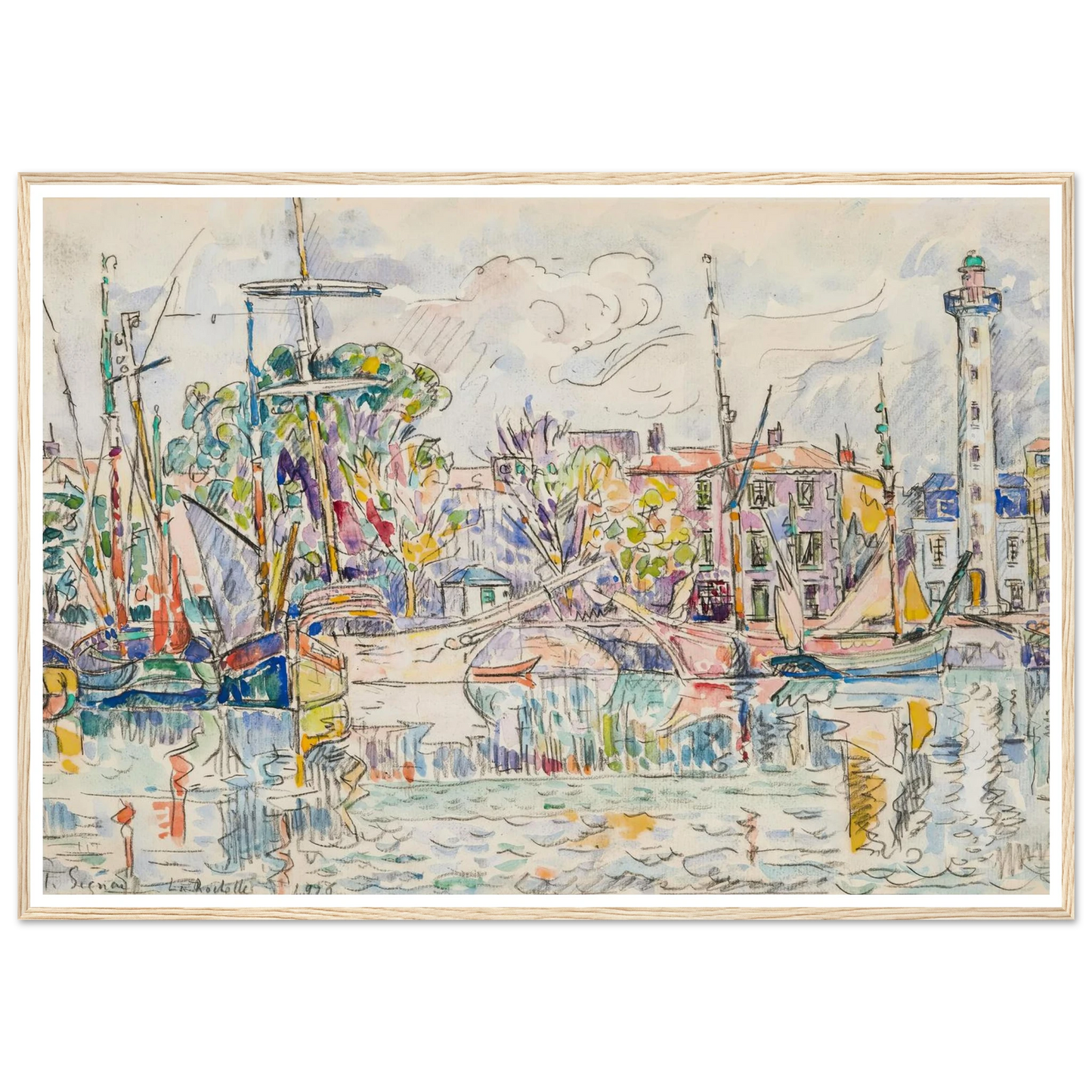 La Rochelle, le phare (1926) Art Print | Paul Signac - Framed Poster - 30x40 cm / 12x16″ - Black frame