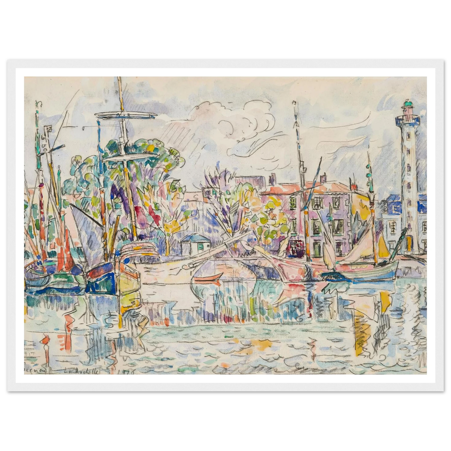 La Rochelle, le phare (1926) Art Print | Paul Signac - Framed Poster - 30x40 cm / 12x16″ - Black frame