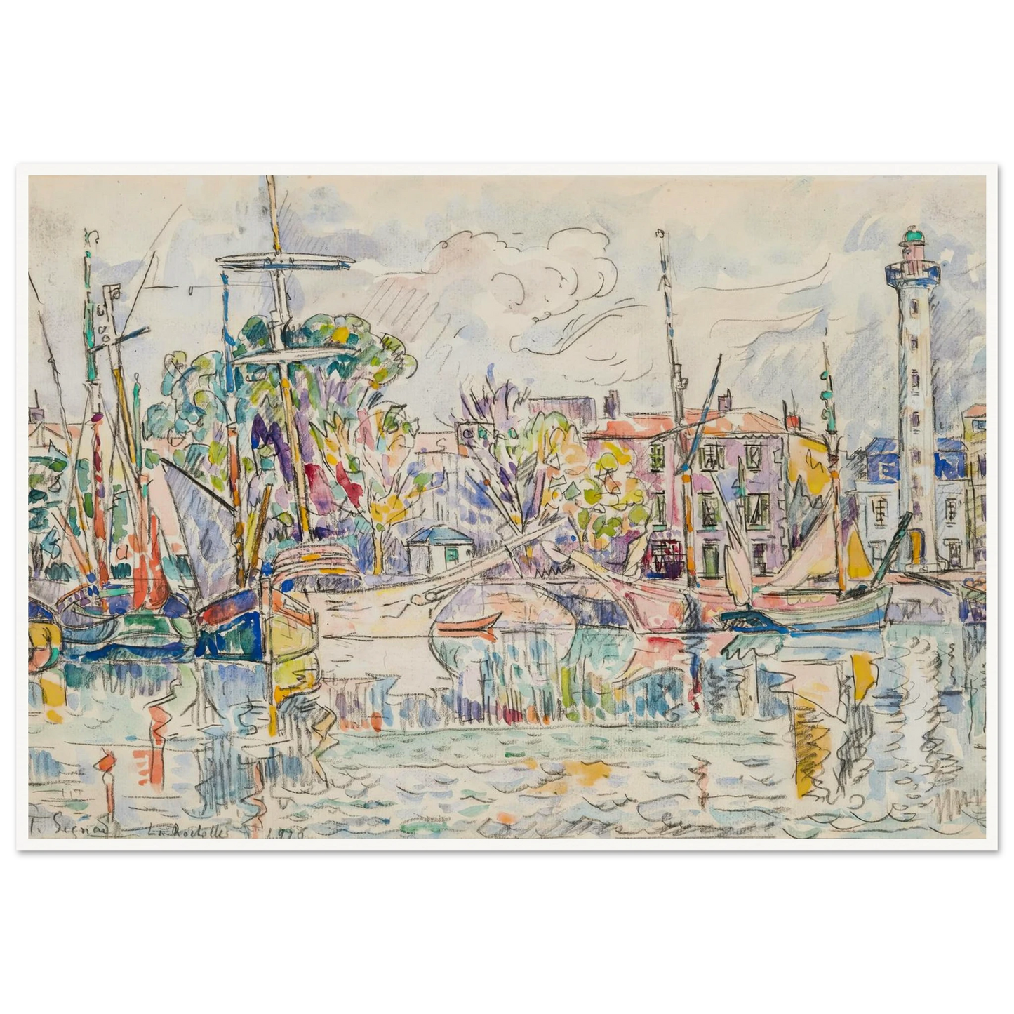 La Rochelle, le phare (1926) Art Print | Paul Signac - Framed Poster - 30x40 cm / 12x16″ - Black frame