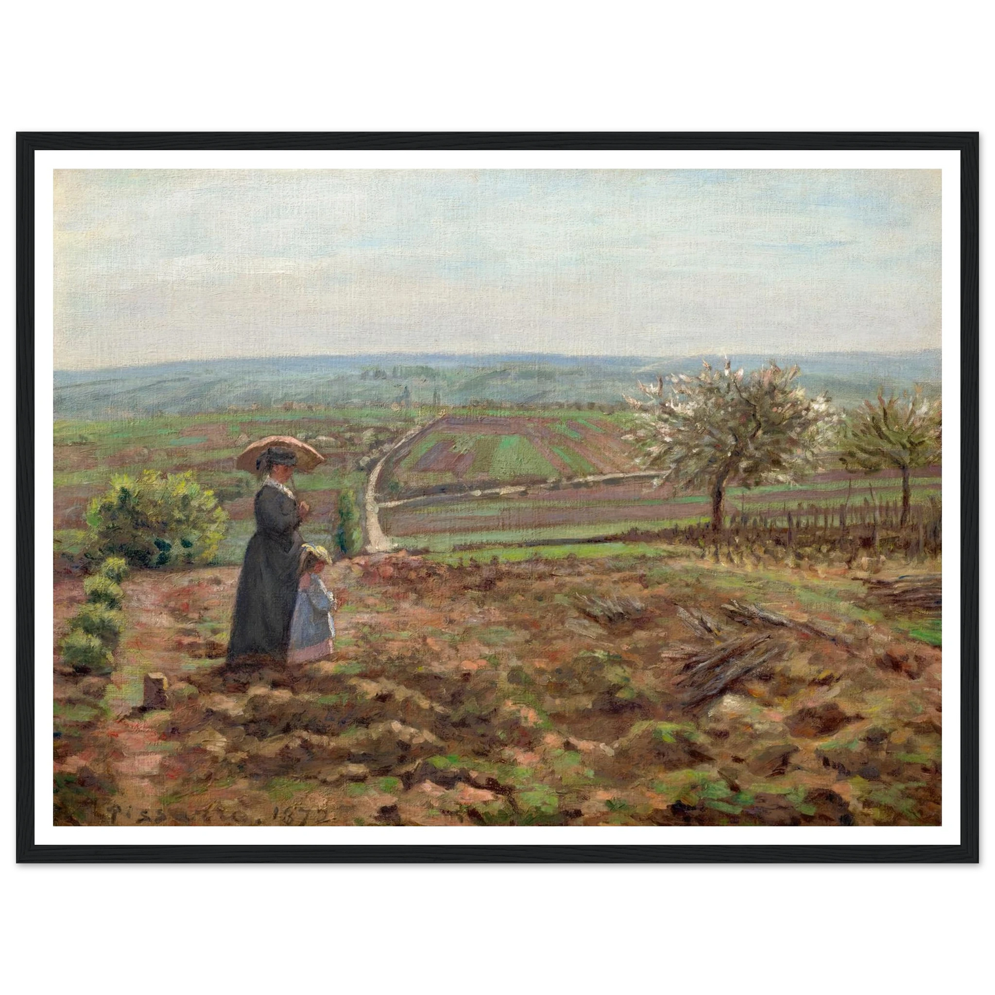 La route de Rouen, les hauteurs de l’Hautil, Pontoise (1872) Art Print | Camille Pissarro - Framed Poster - 30x40 cm / 12x16″ - Black frame