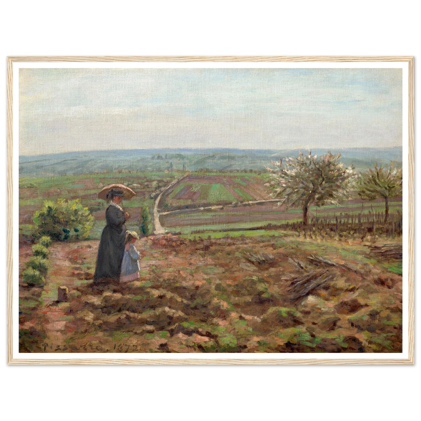 La route de Rouen, les hauteurs de l’Hautil, Pontoise (1872) Art Print | Camille Pissarro - Framed Poster - 30x40 cm / 12x16″ - Black frame