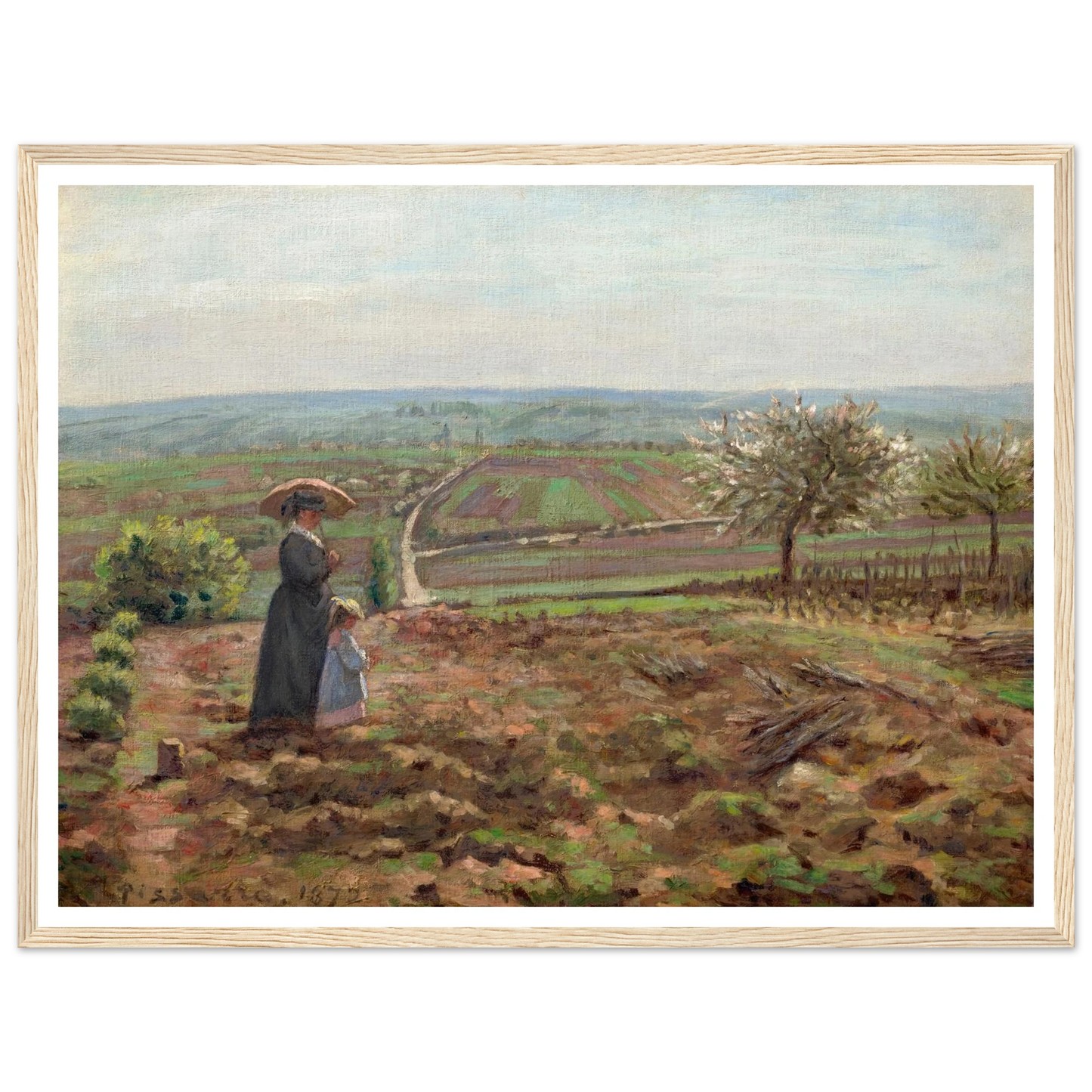 La route de Rouen, les hauteurs de l’Hautil, Pontoise (1872) Art Print | Camille Pissarro - Framed Poster - 30x40 cm / 12x16″ - Black frame