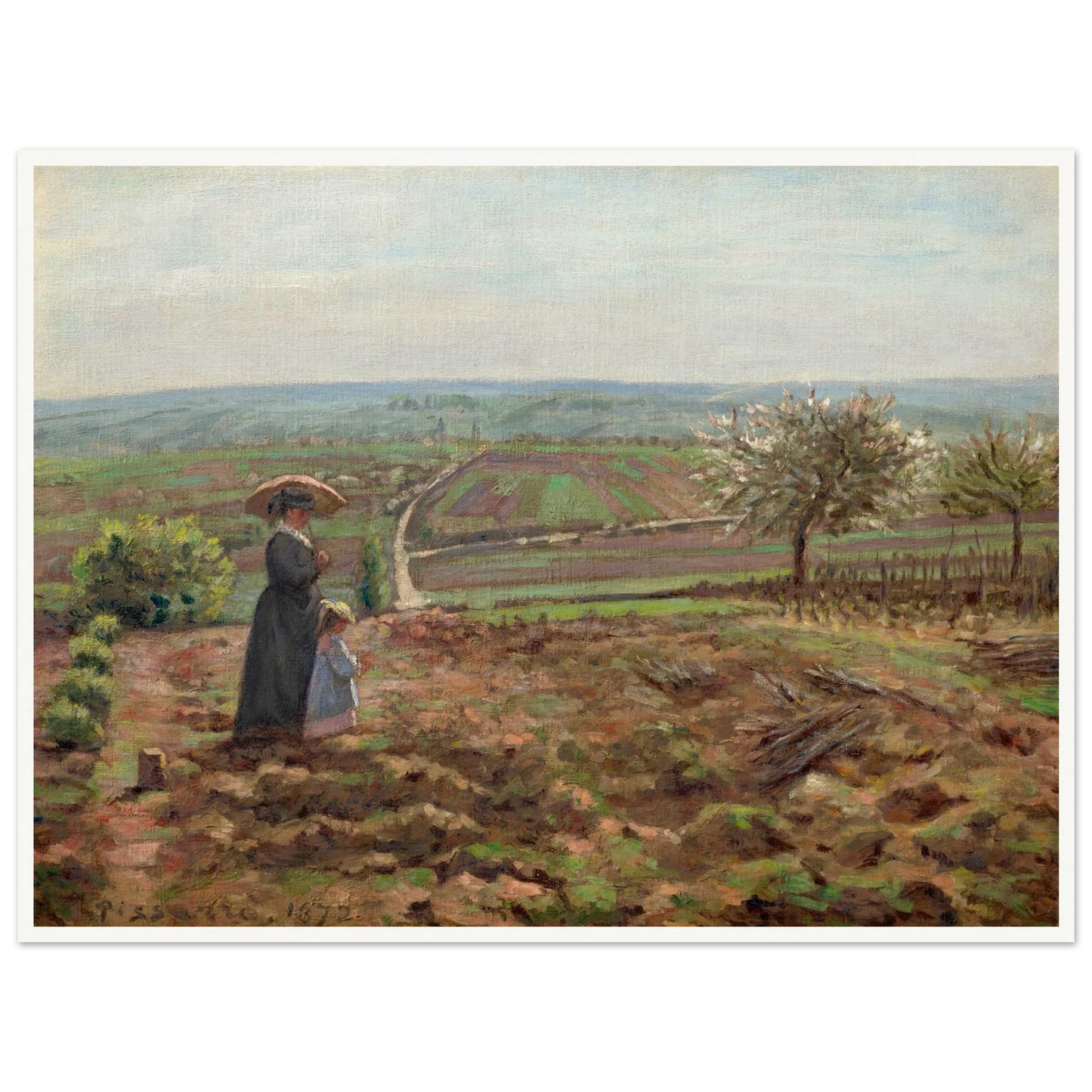 La route de Rouen, les hauteurs de l’Hautil, Pontoise (1872) Art Print | Camille Pissarro - Framed Poster - 30x40 cm / 12x16″ - Black frame