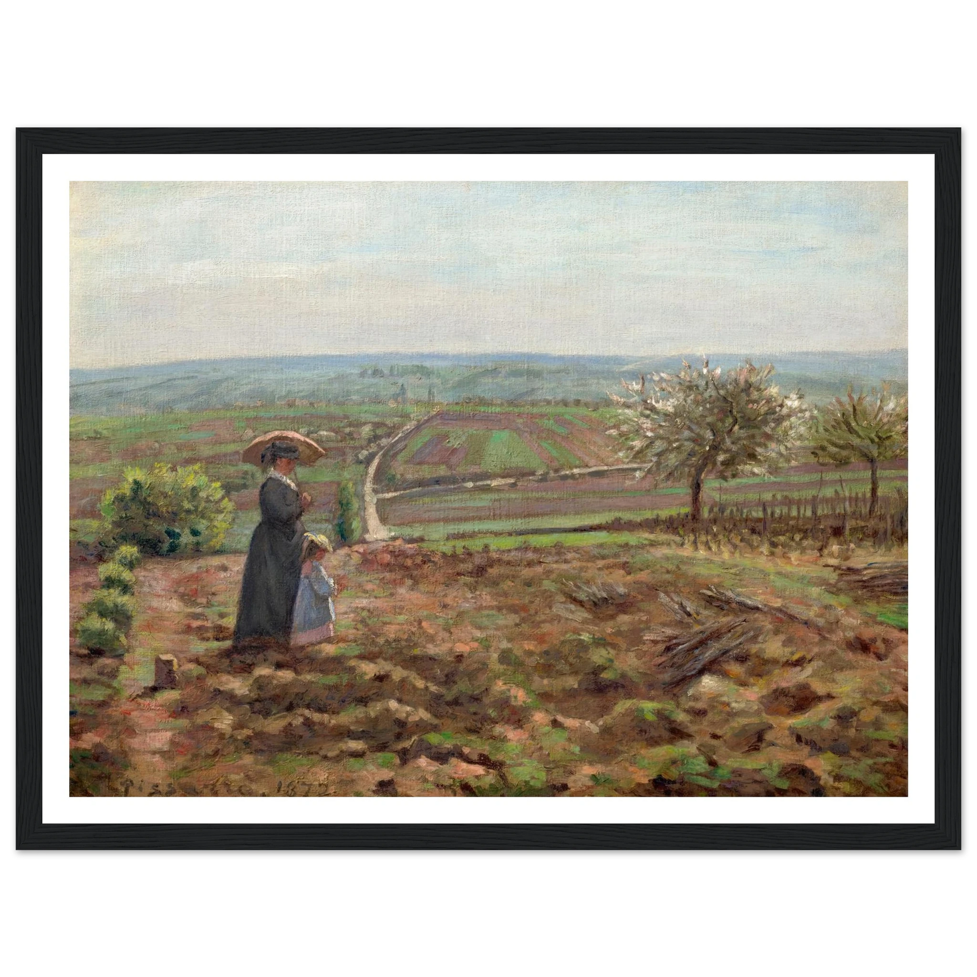 La route de Rouen, les hauteurs de l’Hautil, Pontoise (1872) Art Print | Camille Pissarro - Framed Poster - 30x40 cm / 12x16″ - Black frame