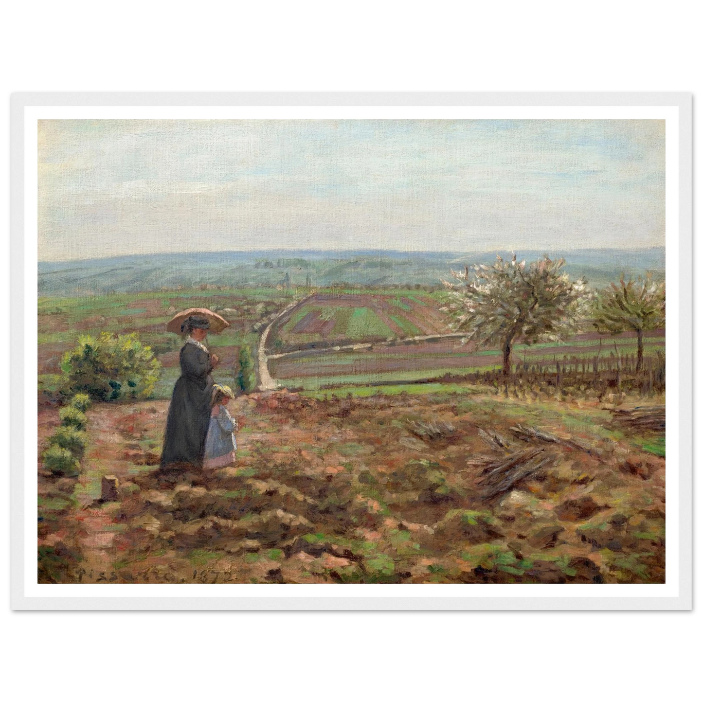 La route de Rouen, les hauteurs de l’Hautil, Pontoise (1872) Art Print | Camille Pissarro - Framed Poster - 30x40 cm / 12x16″ - Black frame