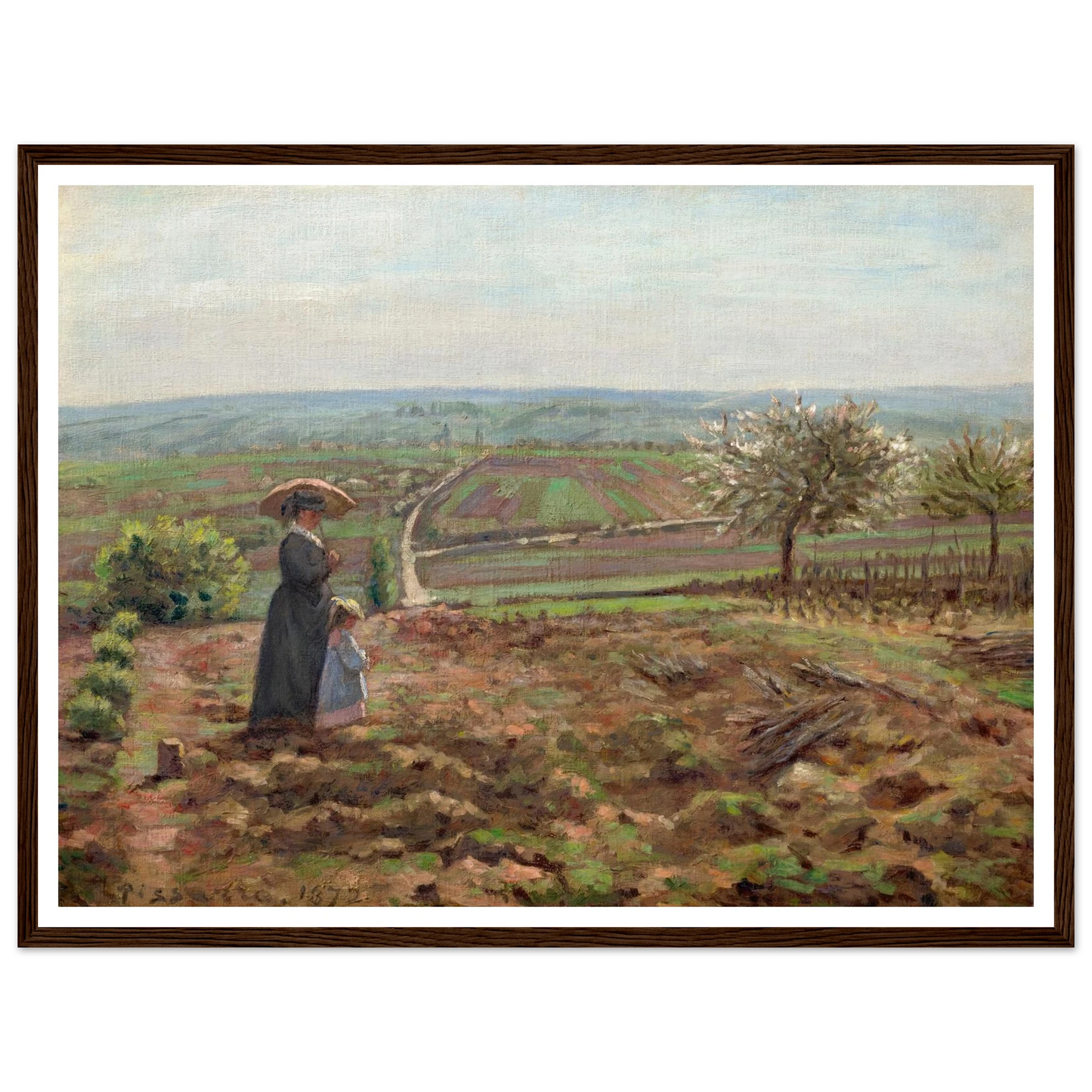 La route de Rouen, les hauteurs de l’Hautil, Pontoise (1872) Art Print | Camille Pissarro - Framed Poster - 30x40 cm / 12x16″ - Black frame