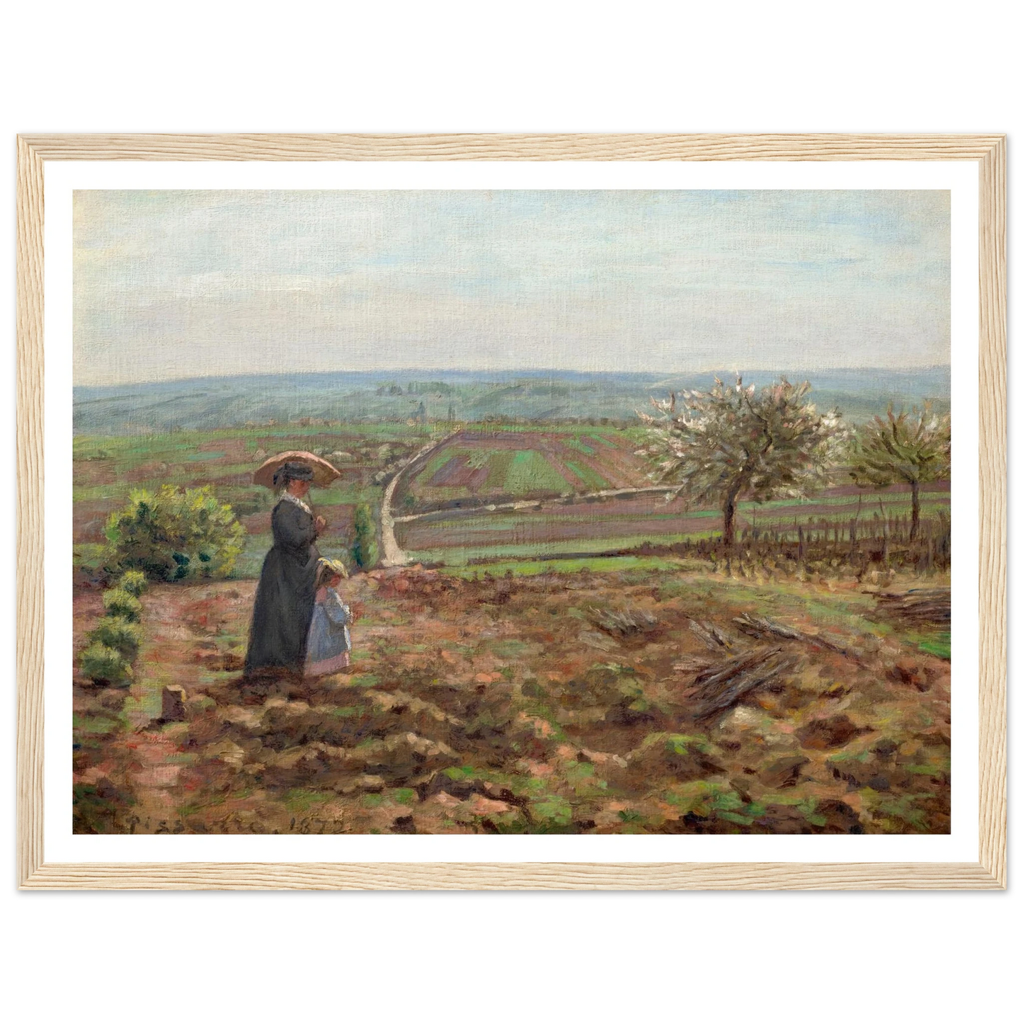 La route de Rouen, les hauteurs de l’Hautil, Pontoise (1872) Art Print | Camille Pissarro - Framed Poster - 30x40 cm / 12x16″ - Black frame