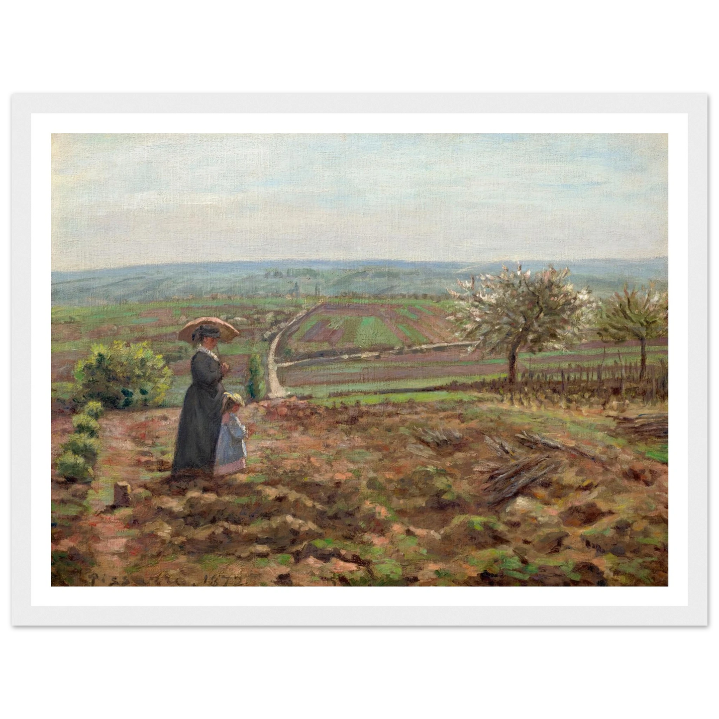 La route de Rouen, les hauteurs de l’Hautil, Pontoise (1872) Art Print | Camille Pissarro - Framed Poster - 30x40 cm / 12x16″ - Black frame