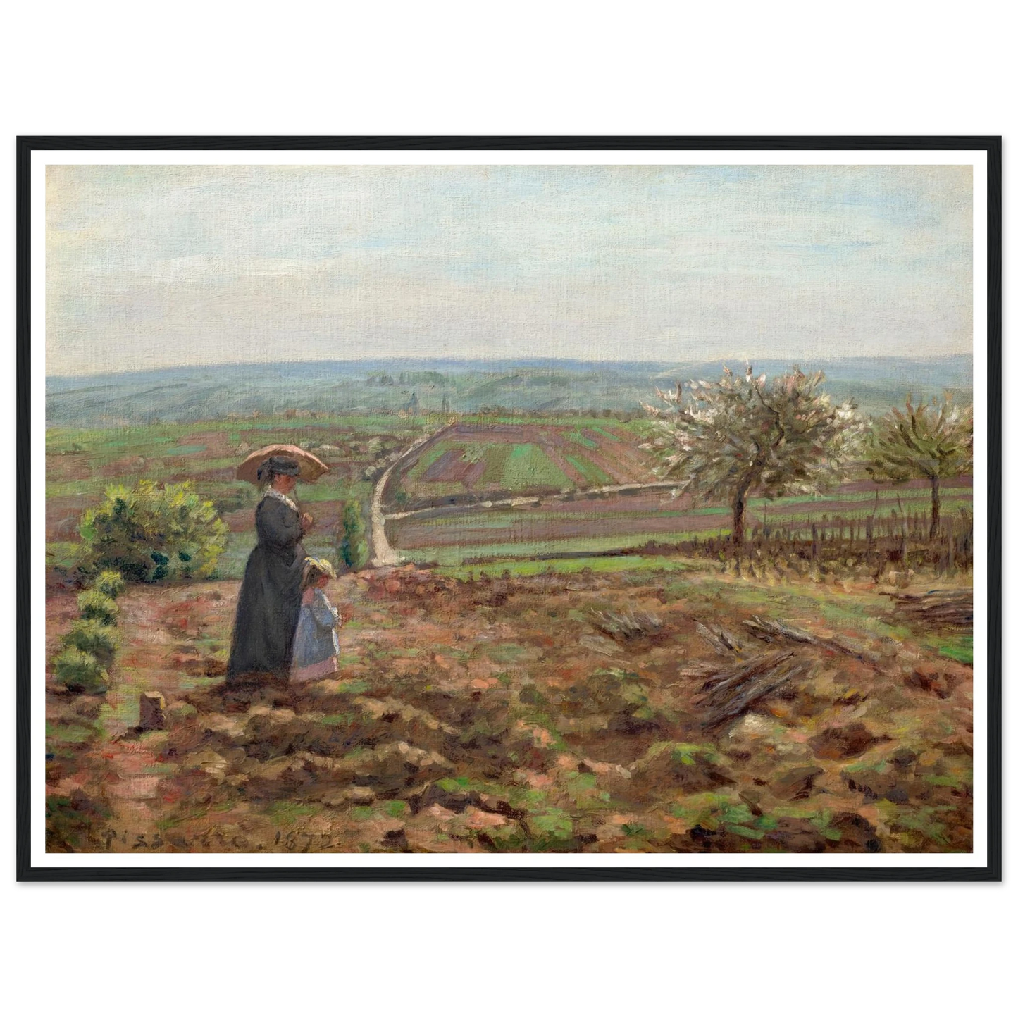 La route de Rouen, les hauteurs de l’Hautil, Pontoise (1872) Art Print | Camille Pissarro - Framed Poster - 30x40 cm / 12x16″ - Black frame