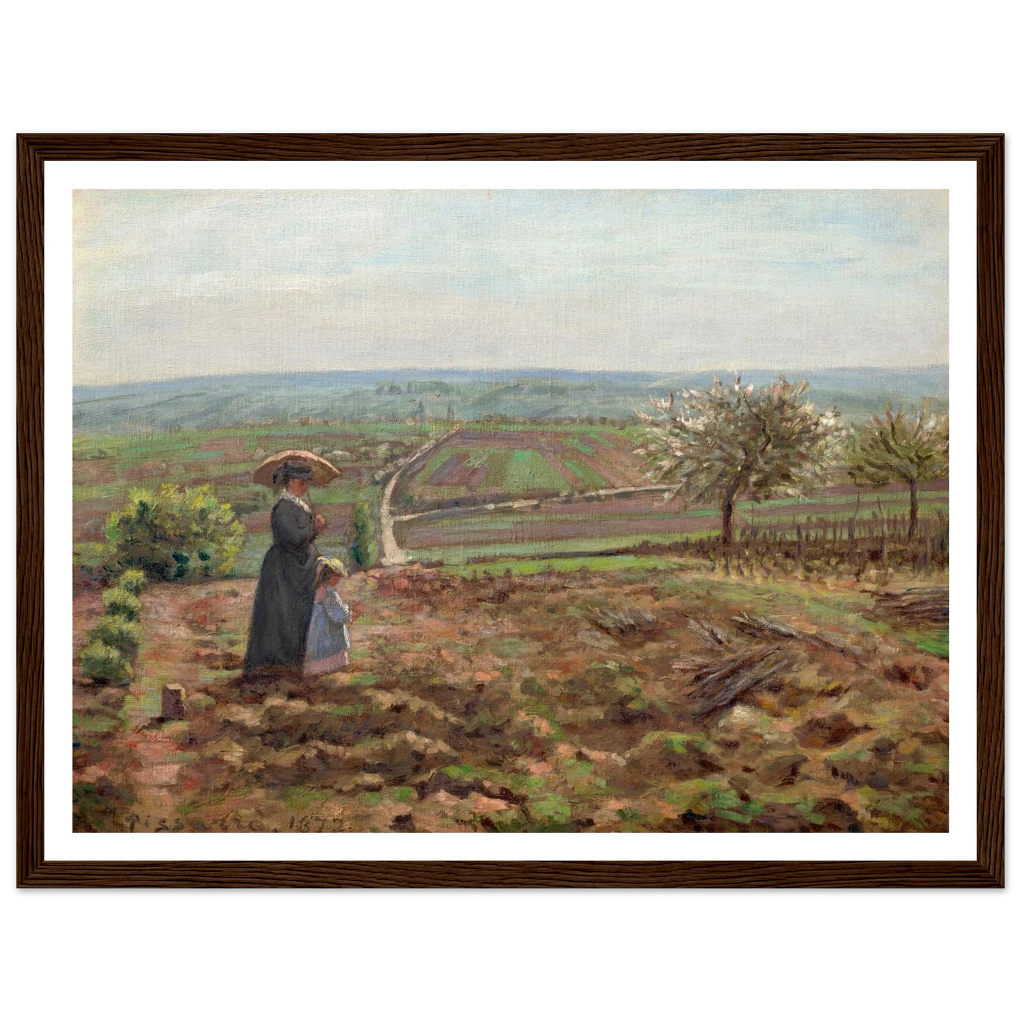 La route de Rouen, les hauteurs de l’Hautil, Pontoise (1872) Art Print | Camille Pissarro - Framed Poster - 30x40 cm / 12x16″ - Black frame