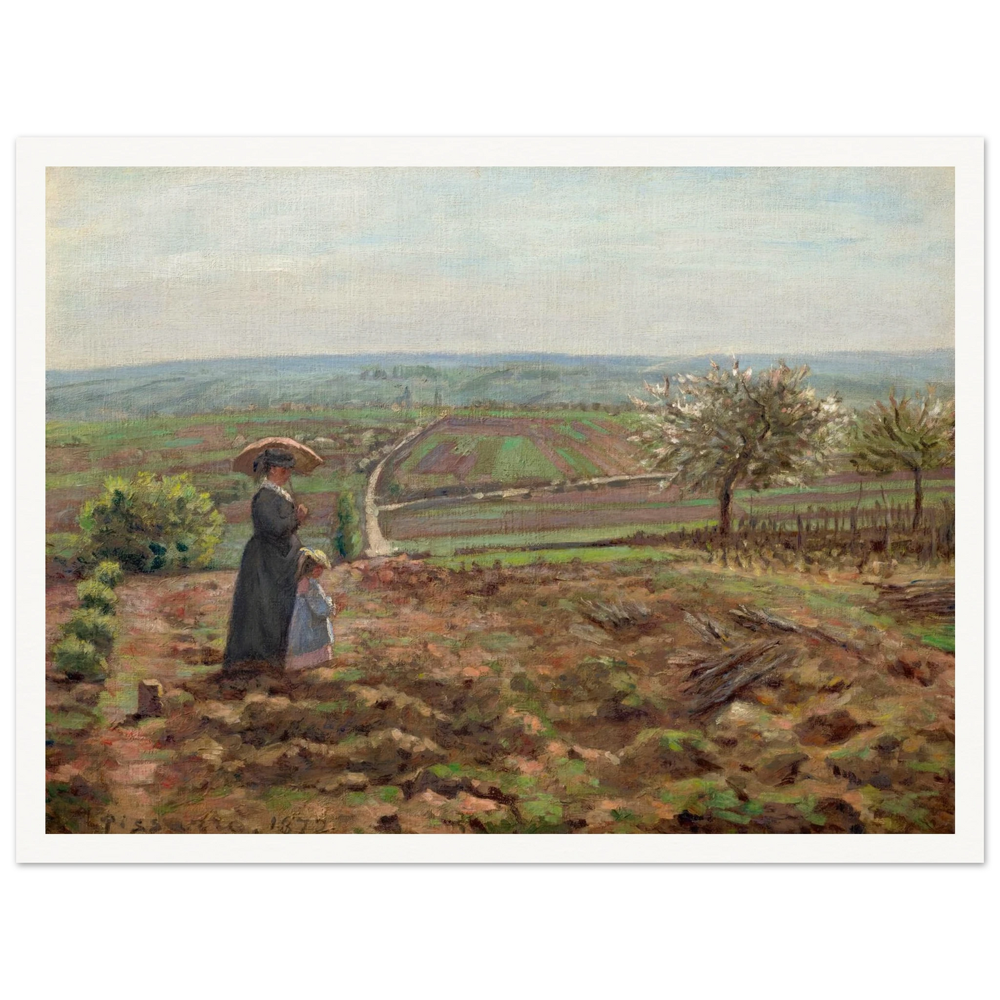 La route de Rouen, les hauteurs de l’Hautil, Pontoise (1872) Art Print | Camille Pissarro - Framed Poster - 30x40 cm / 12x16″ - Black frame