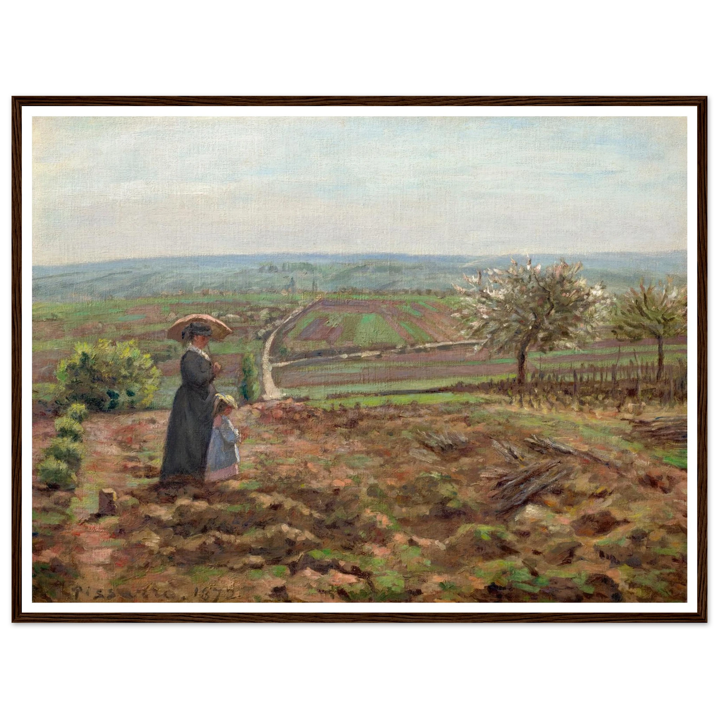 La route de Rouen, les hauteurs de l’Hautil, Pontoise (1872) Art Print | Camille Pissarro - Framed Poster - 30x40 cm / 12x16″ - Black frame