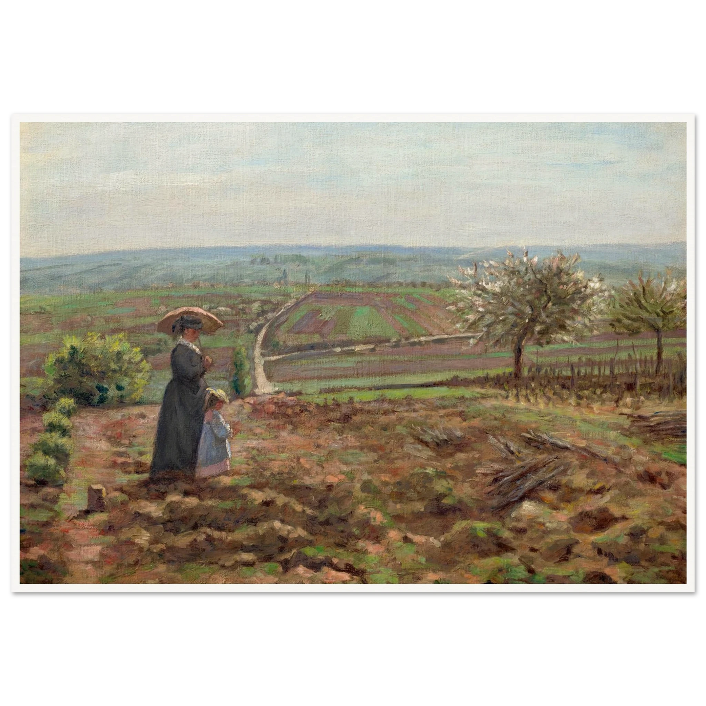 La route de Rouen, les hauteurs de l’Hautil, Pontoise (1872) Art Print | Camille Pissarro - Framed Poster - 30x40 cm / 12x16″ - Black frame