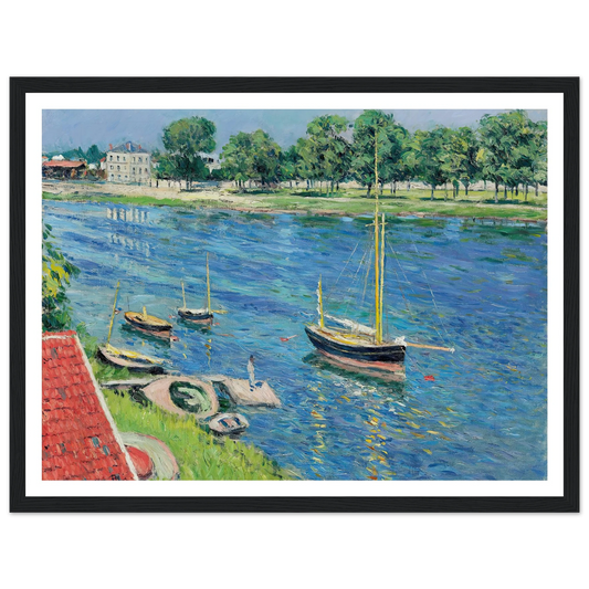 La Seine à Argenteuil, bateaux au mouillage (1883) Art Print | Gustave Caillebotte - Framed Poster - 30x40 cm / 12x16″ - Black frame