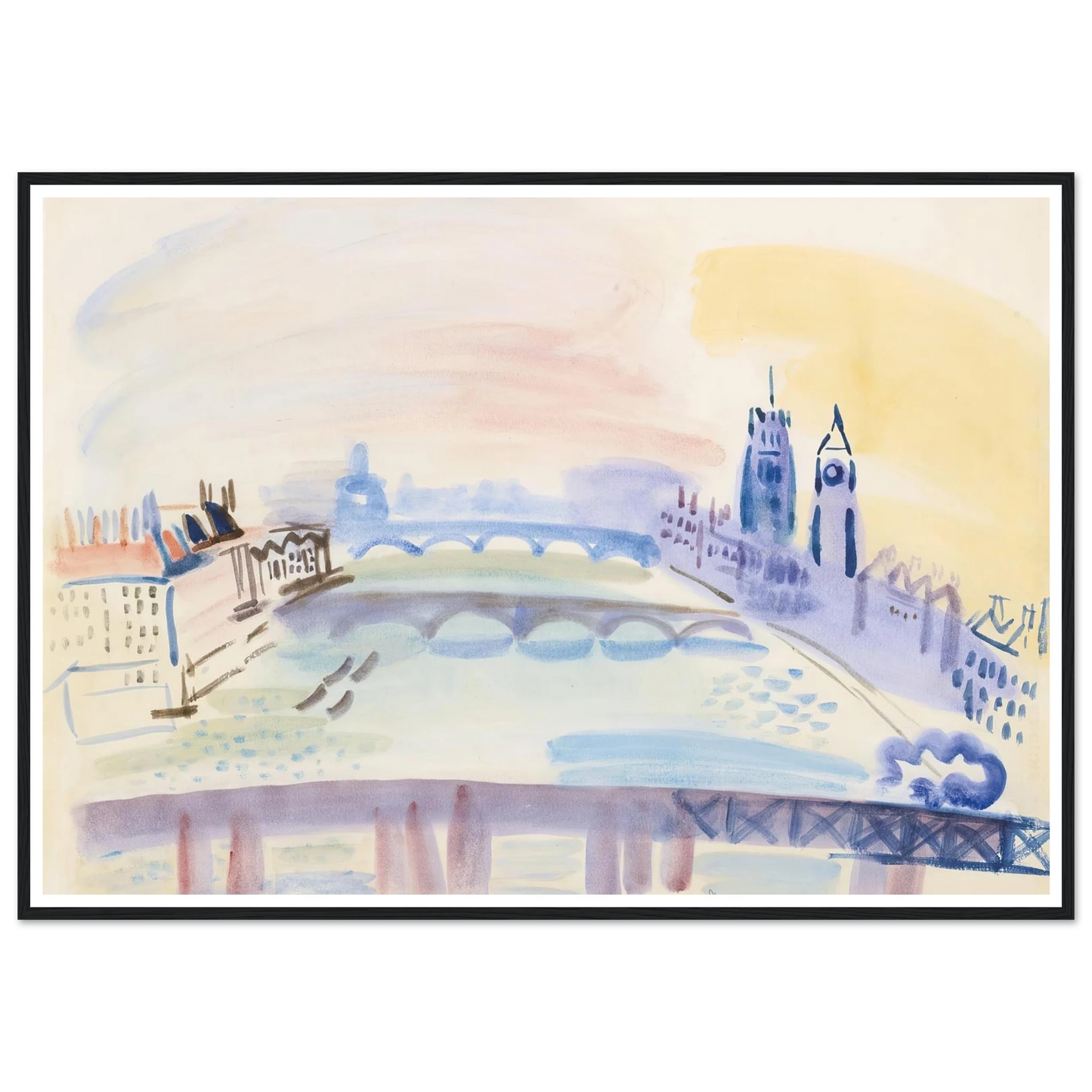 La Tamise, Londres (ca 1932) Art Print | Raoul Dufy - Framed Poster - 30x40 cm / 12x16″ - Black frame