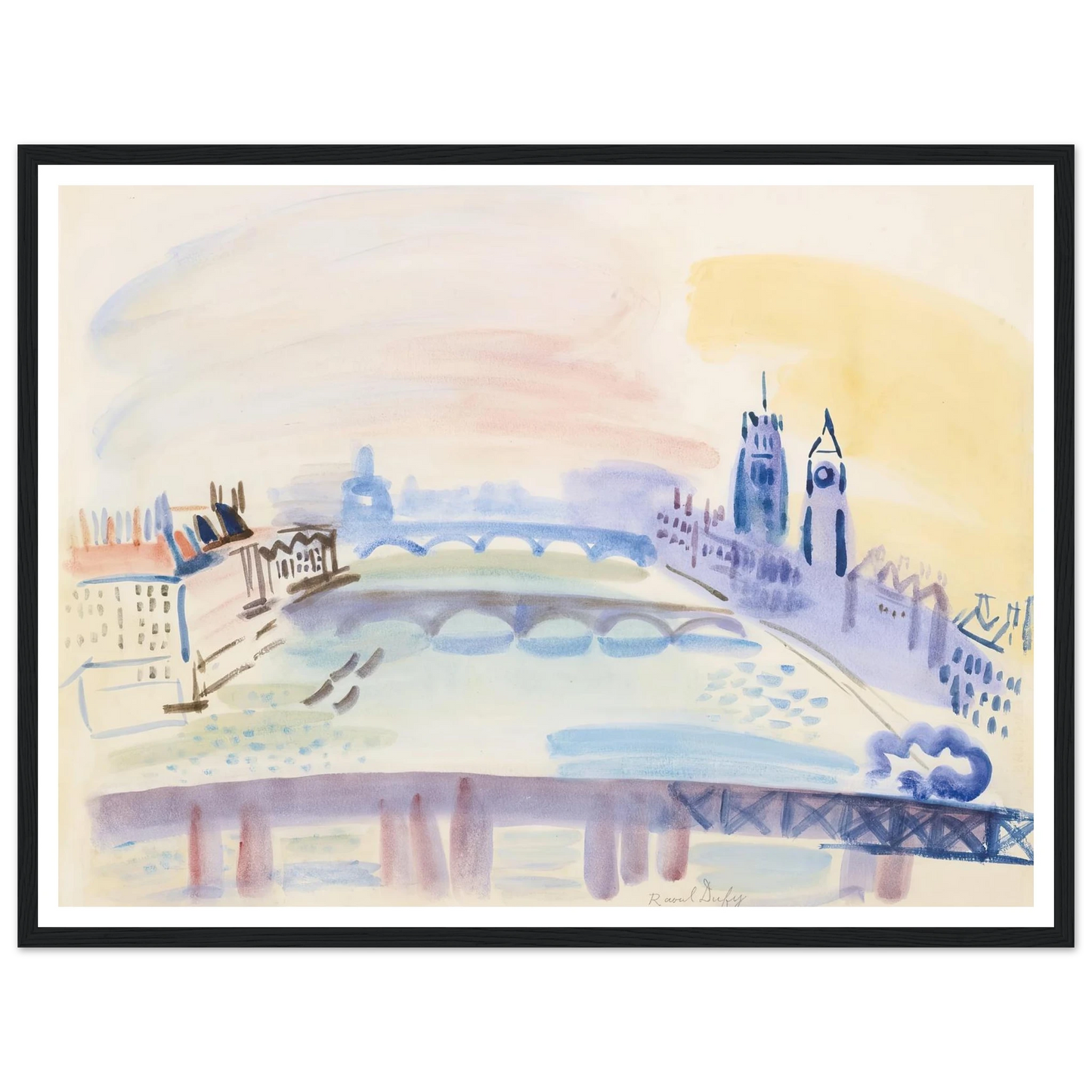 La Tamise, Londres (ca 1932) Art Print | Raoul Dufy - Framed Poster - 30x40 cm / 12x16″ - Black frame