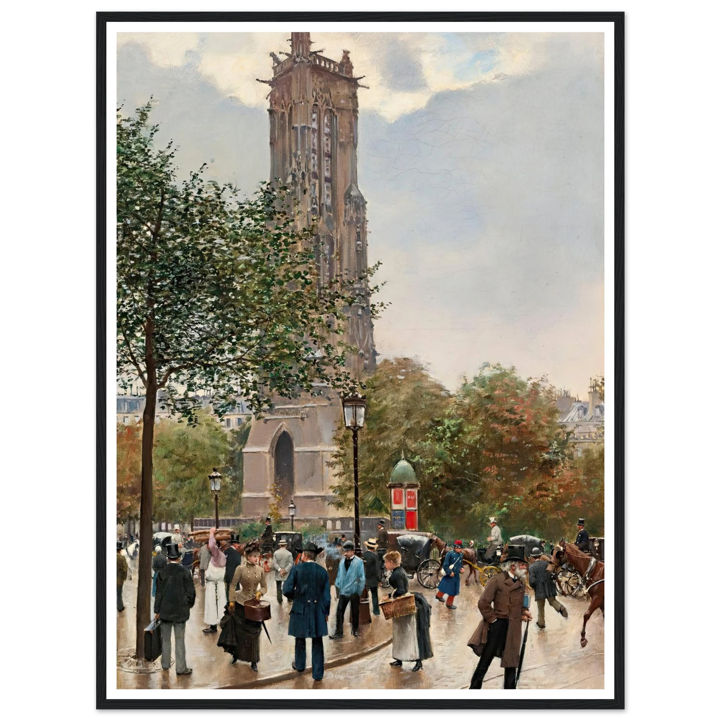 La Tour Saint Jacques Art Print | Jean Beraud - Framed Poster - 30x40 cm / 12x16″ - Black frame