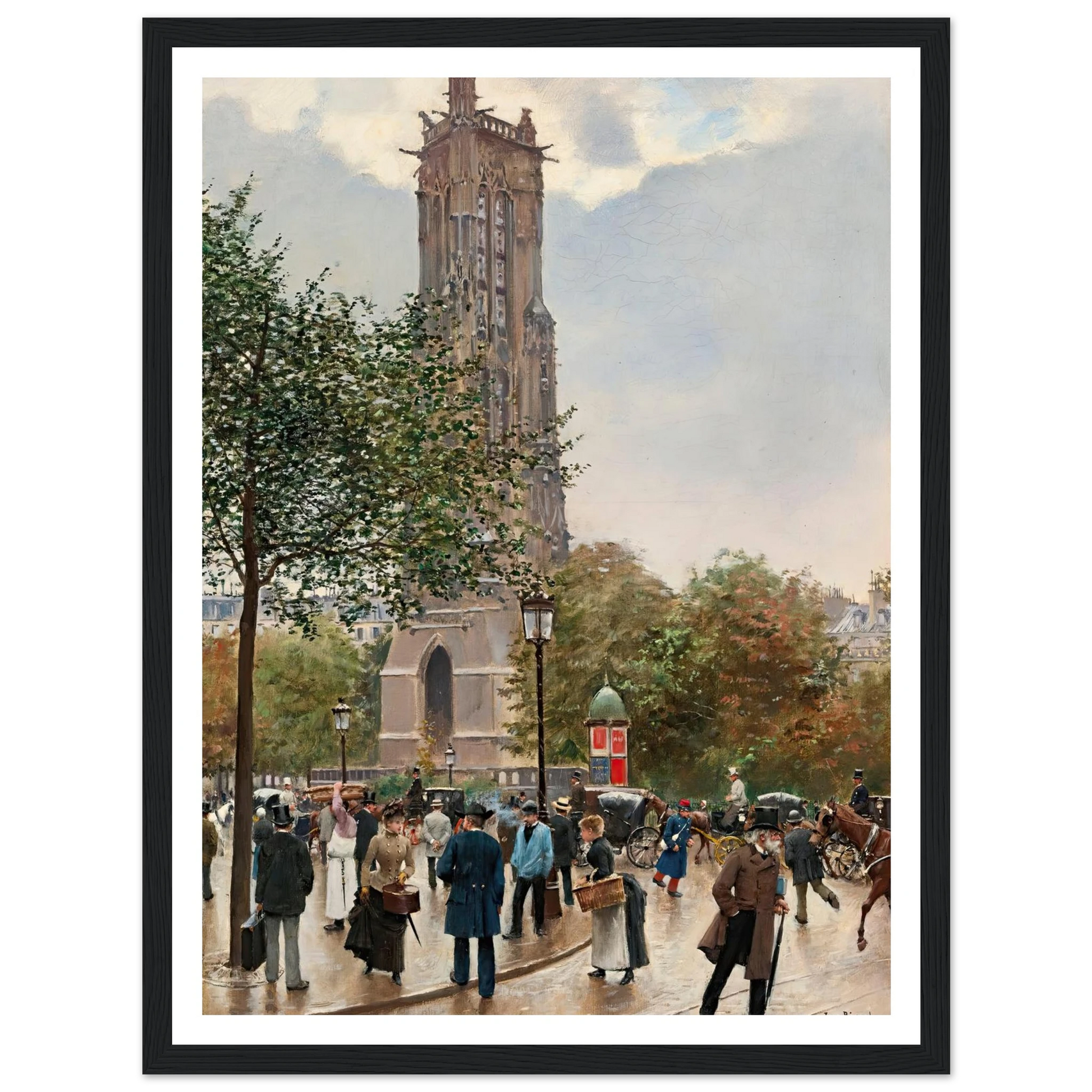 La Tour Saint Jacques Art Print | Jean Beraud - Framed Poster - 30x40 cm / 12x16″ - Black frame