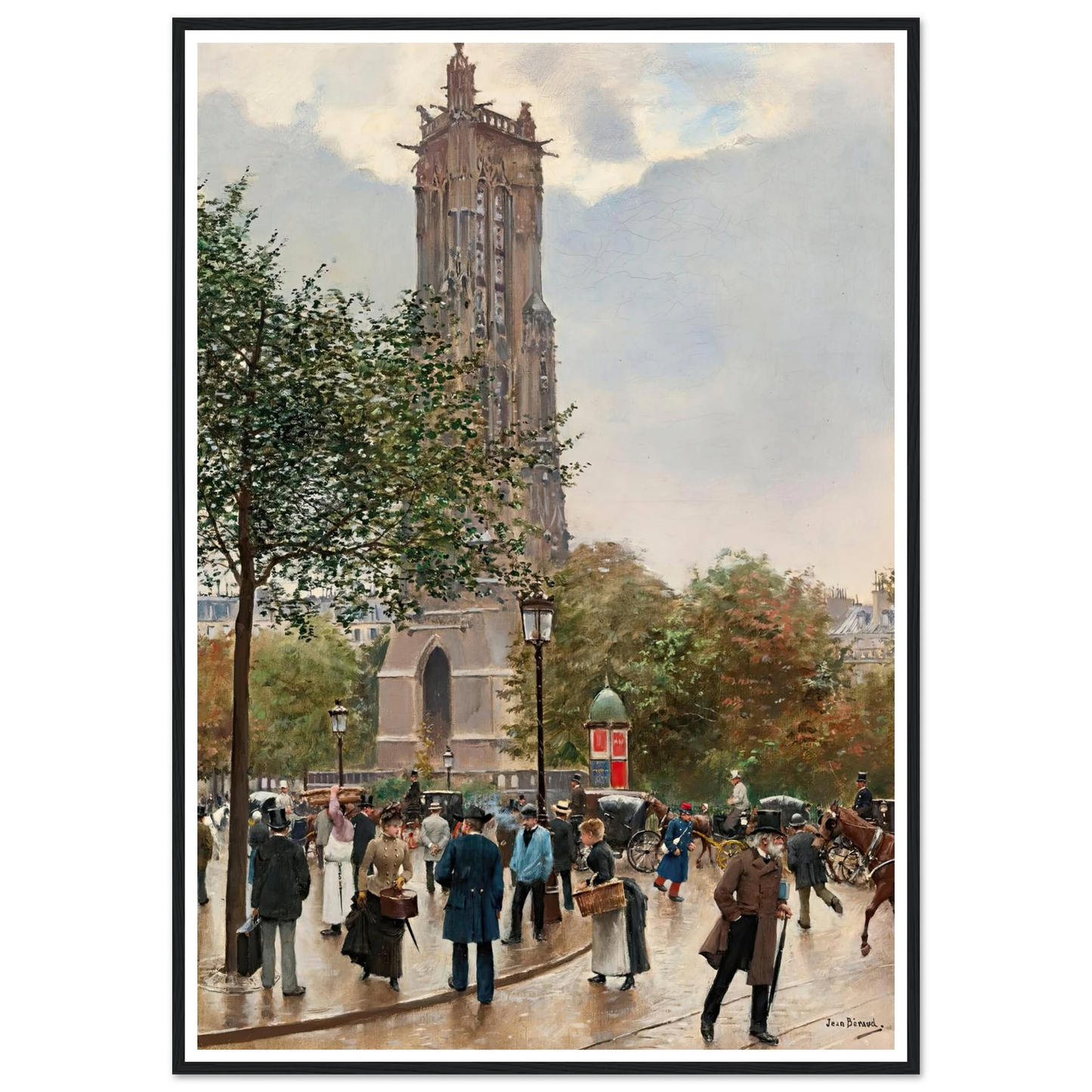 La Tour Saint Jacques Art Print | Jean Beraud - Framed Poster - 30x40 cm / 12x16″ - Black frame