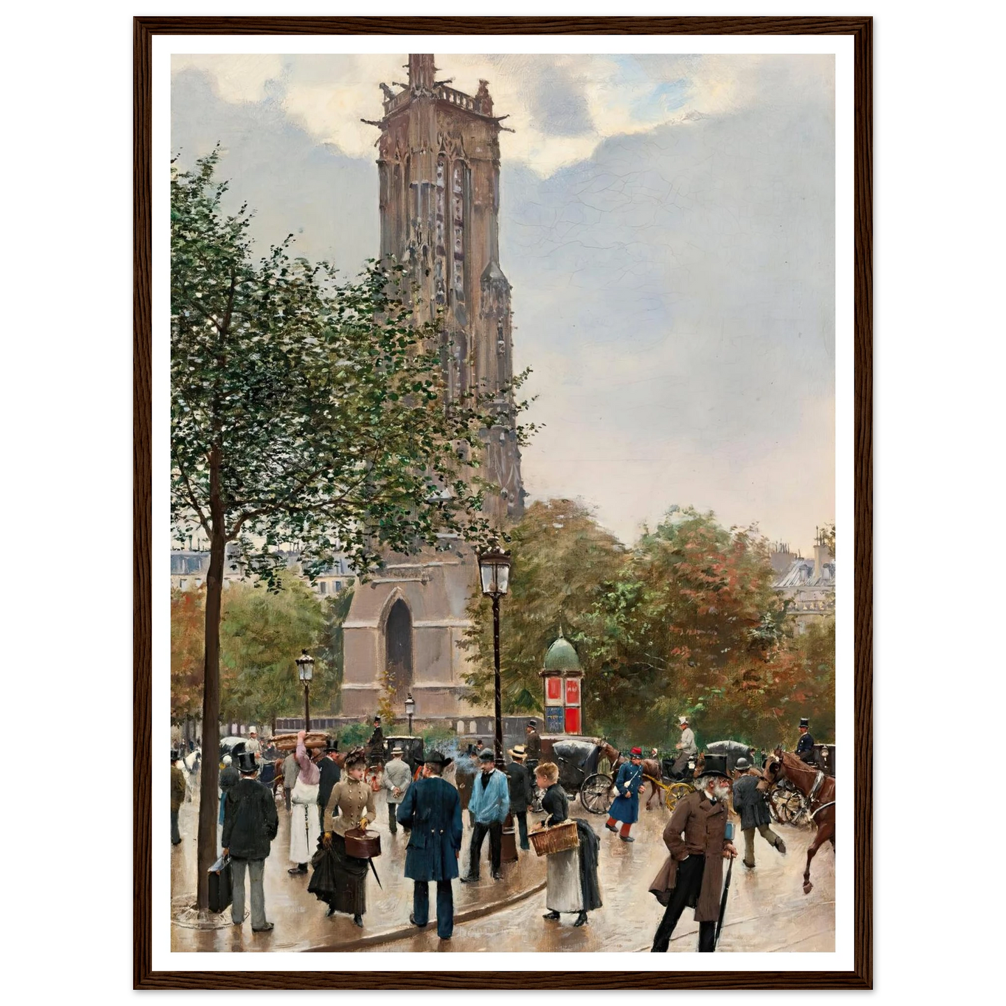 La Tour Saint Jacques Art Print | Jean Beraud - Framed Poster - 30x40 cm / 12x16″ - Black frame