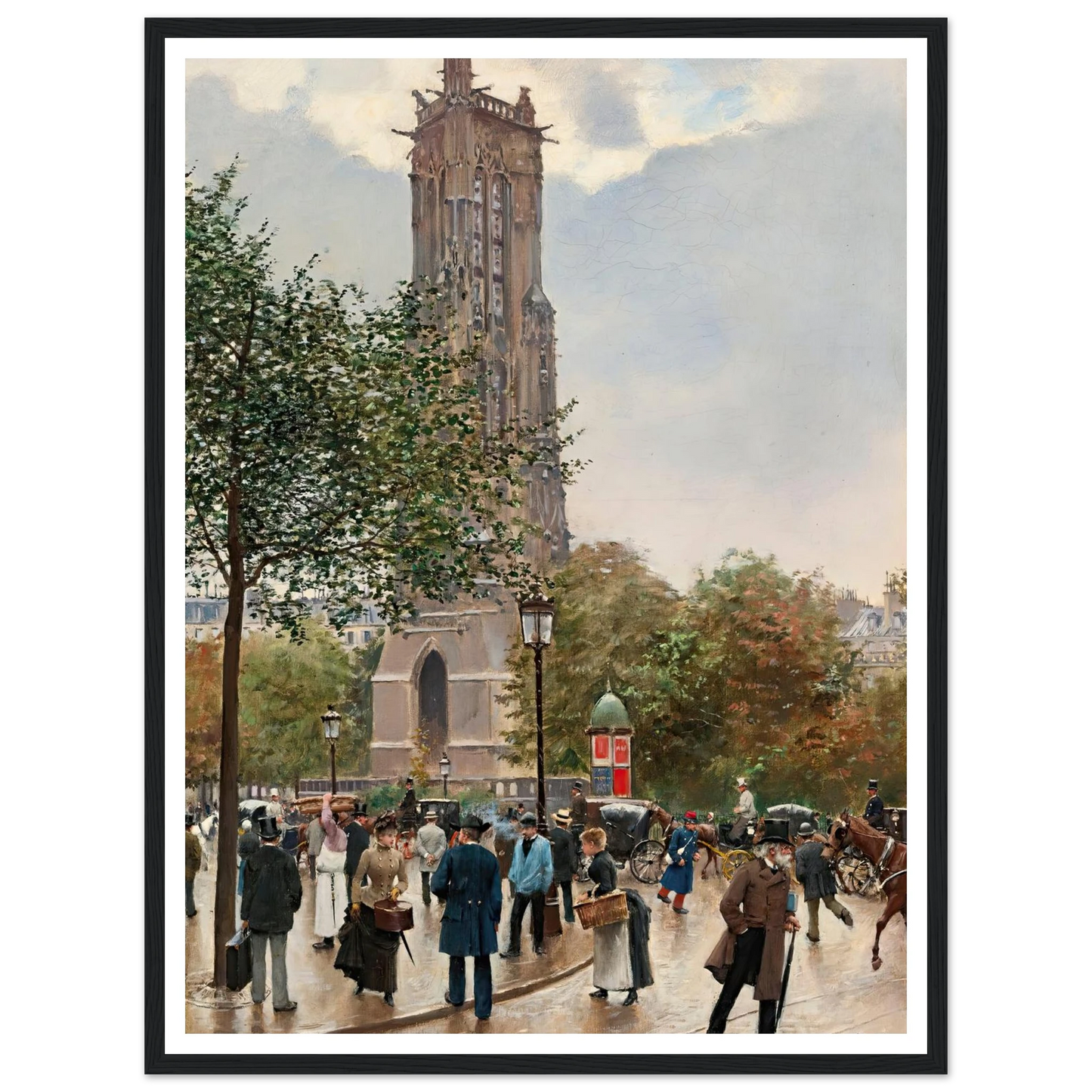La Tour Saint Jacques Art Print | Jean Beraud - Framed Poster - 30x40 cm / 12x16″ - Black frame