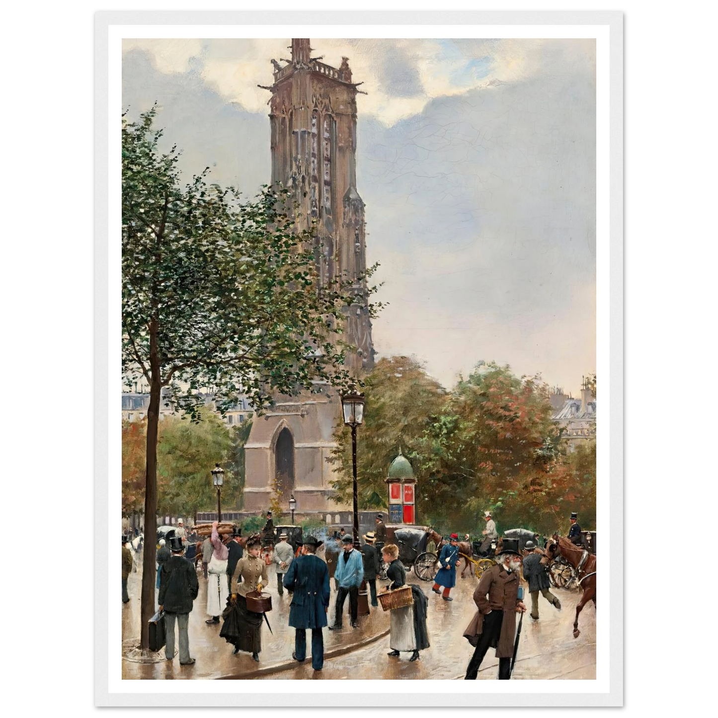 La Tour Saint Jacques Art Print | Jean Beraud - Framed Poster - 30x40 cm / 12x16″ - Black frame