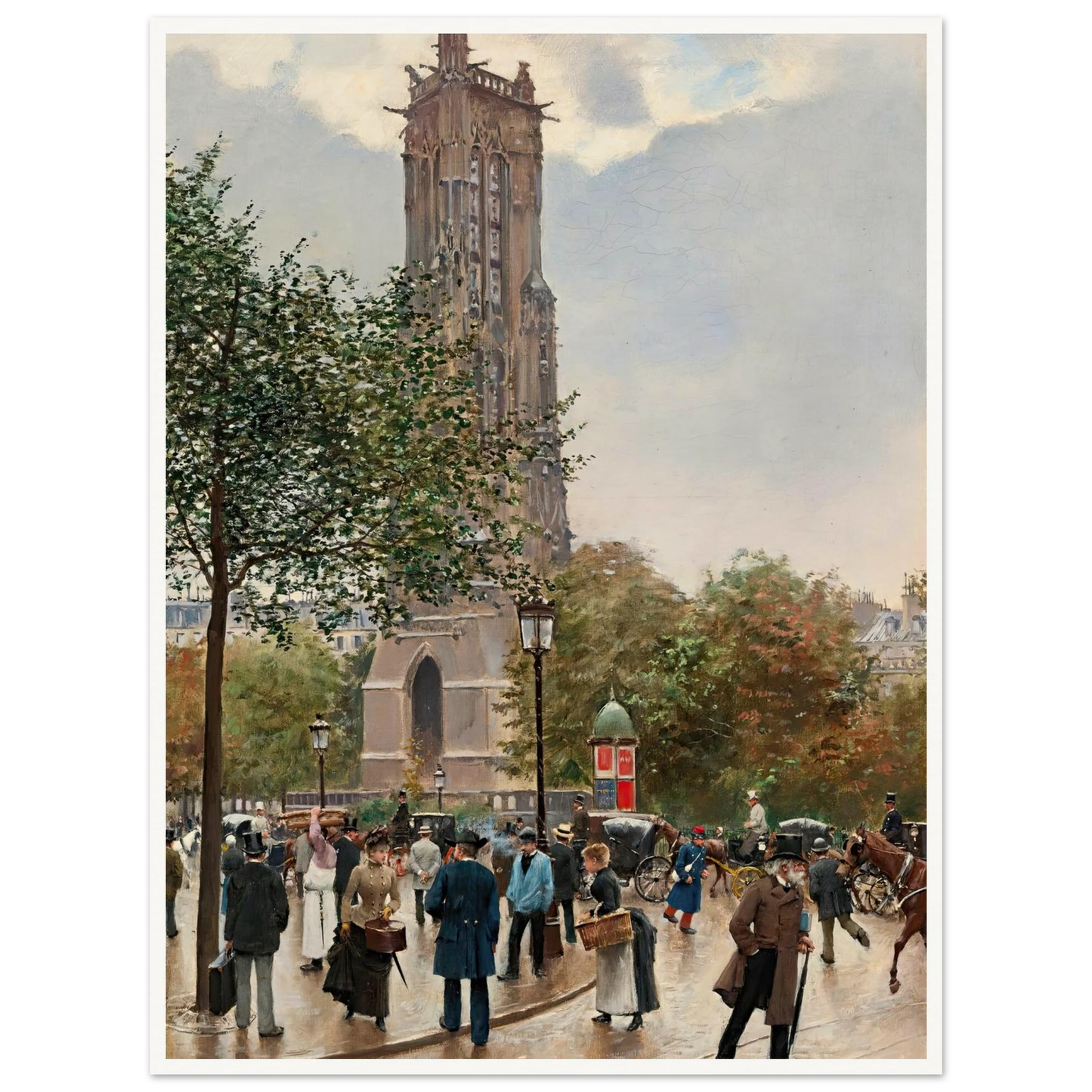 La Tour Saint Jacques Art Print | Jean Beraud - Framed Poster - 30x40 cm / 12x16″ - Black frame