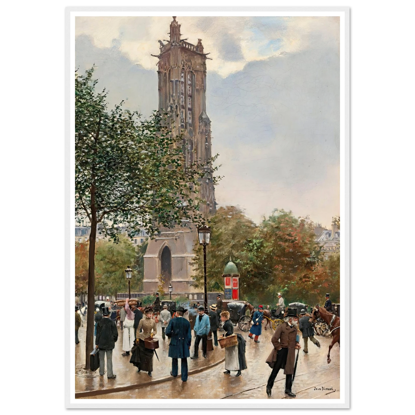 La Tour Saint Jacques Art Print | Jean Beraud - Framed Poster - 30x40 cm / 12x16″ - Black frame