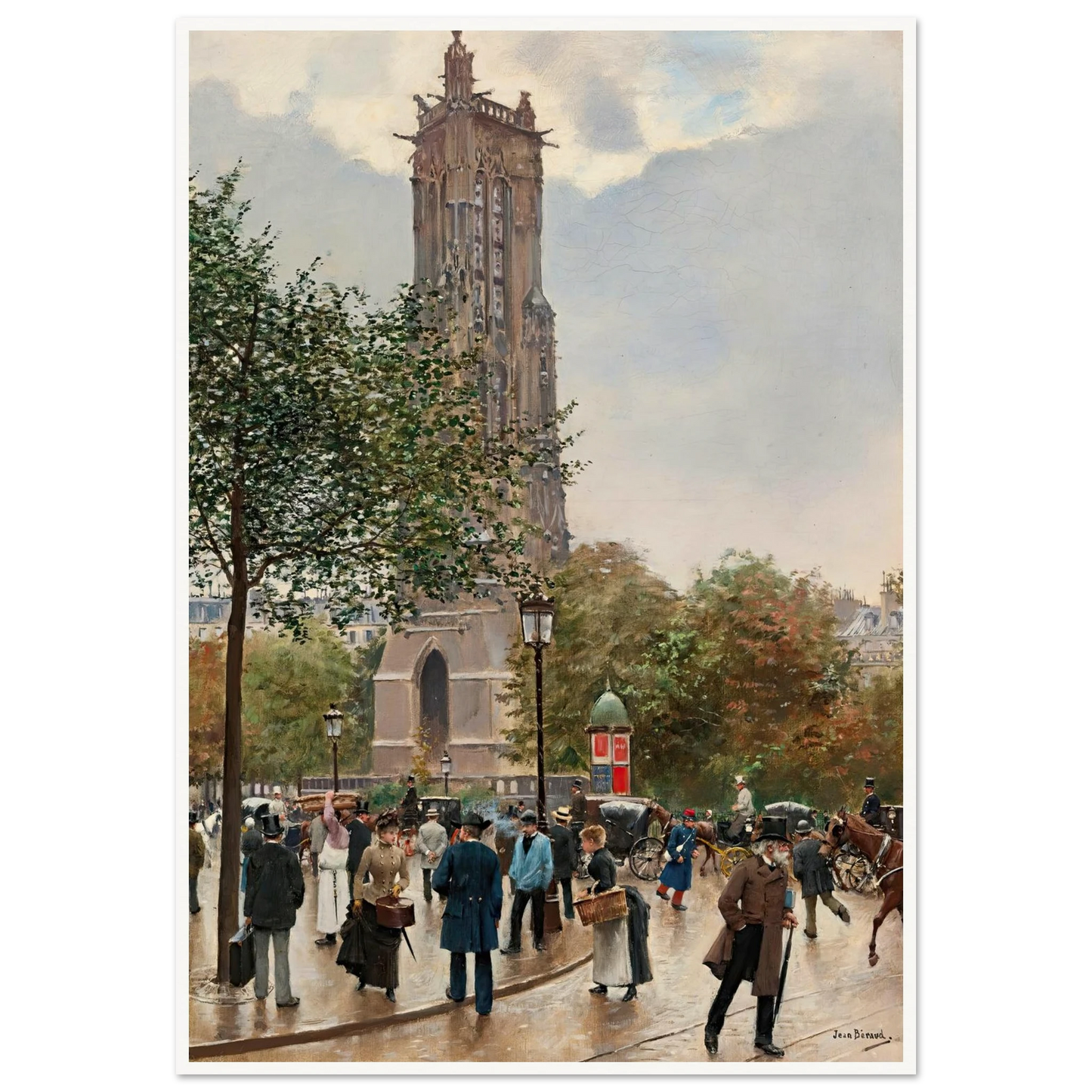 La Tour Saint Jacques Art Print | Jean Beraud - Framed Poster - 30x40 cm / 12x16″ - Black frame