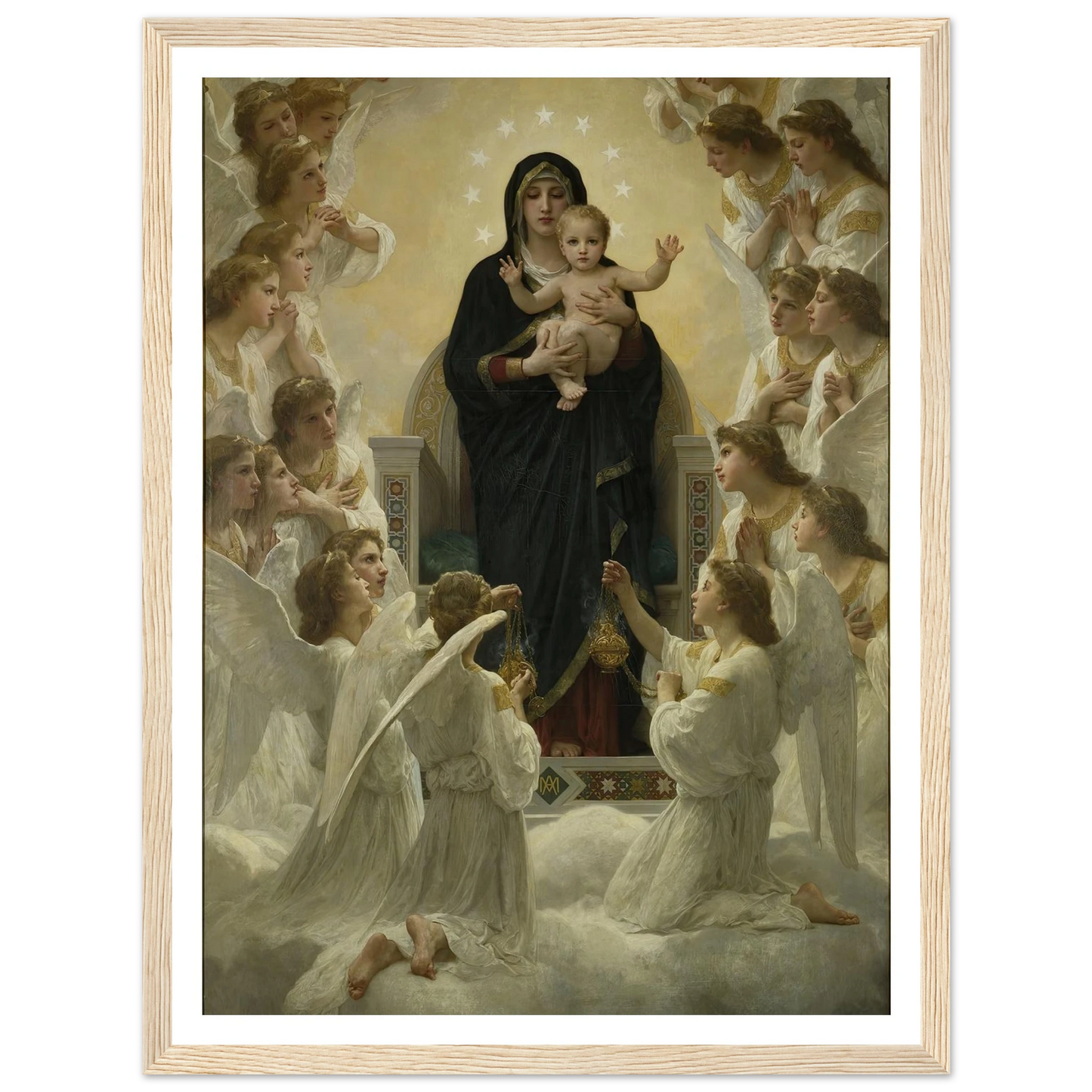 La Vierge aux anges (1900) Art Print | William Bouguereau - Framed Poster - 30x40 cm / 12x16″ - Black frame
