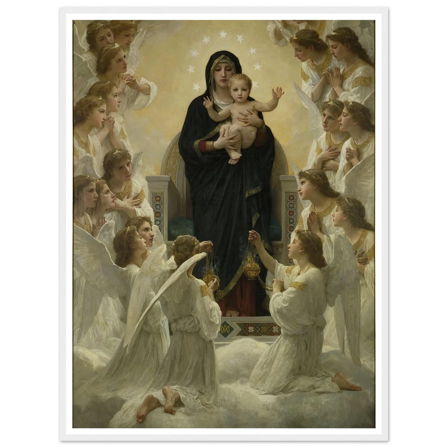 La Vierge aux anges (1900) Art Print | William Bouguereau - Framed Poster - 30x40 cm / 12x16″ - Black frame