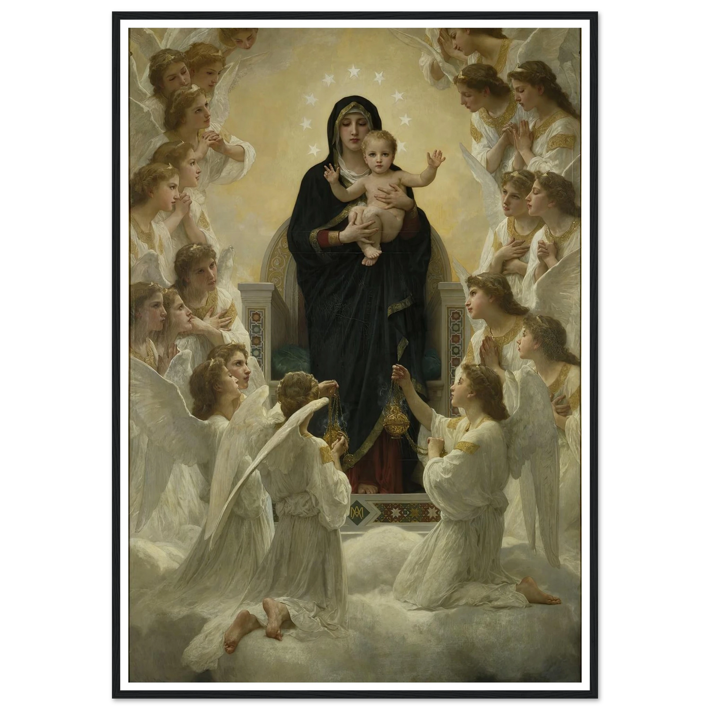 La Vierge aux anges (1900) Art Print | William Bouguereau - Framed Poster - 30x40 cm / 12x16″ - Black frame