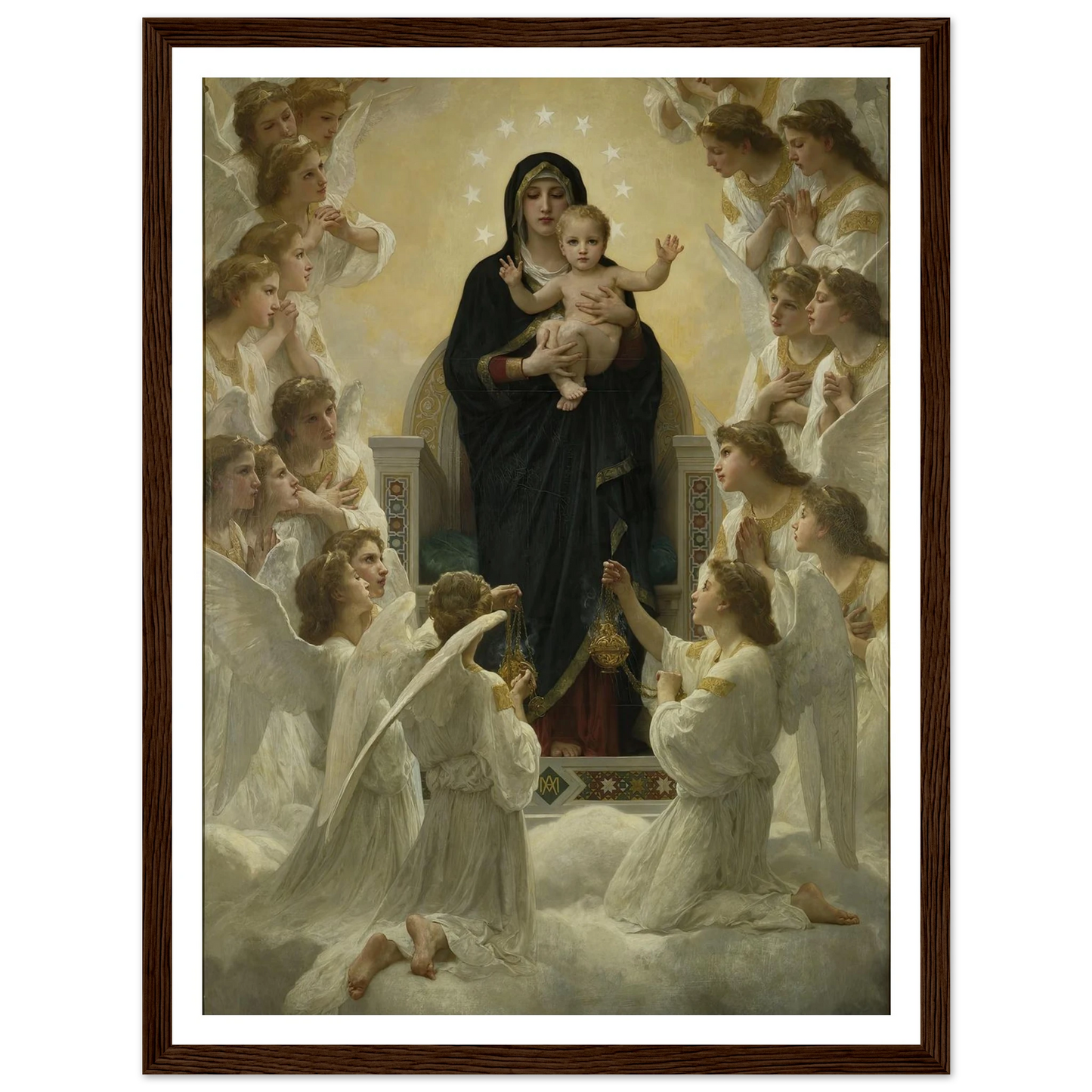 La Vierge aux anges (1900) Art Print | William Bouguereau - Framed Poster - 30x40 cm / 12x16″ - Black frame