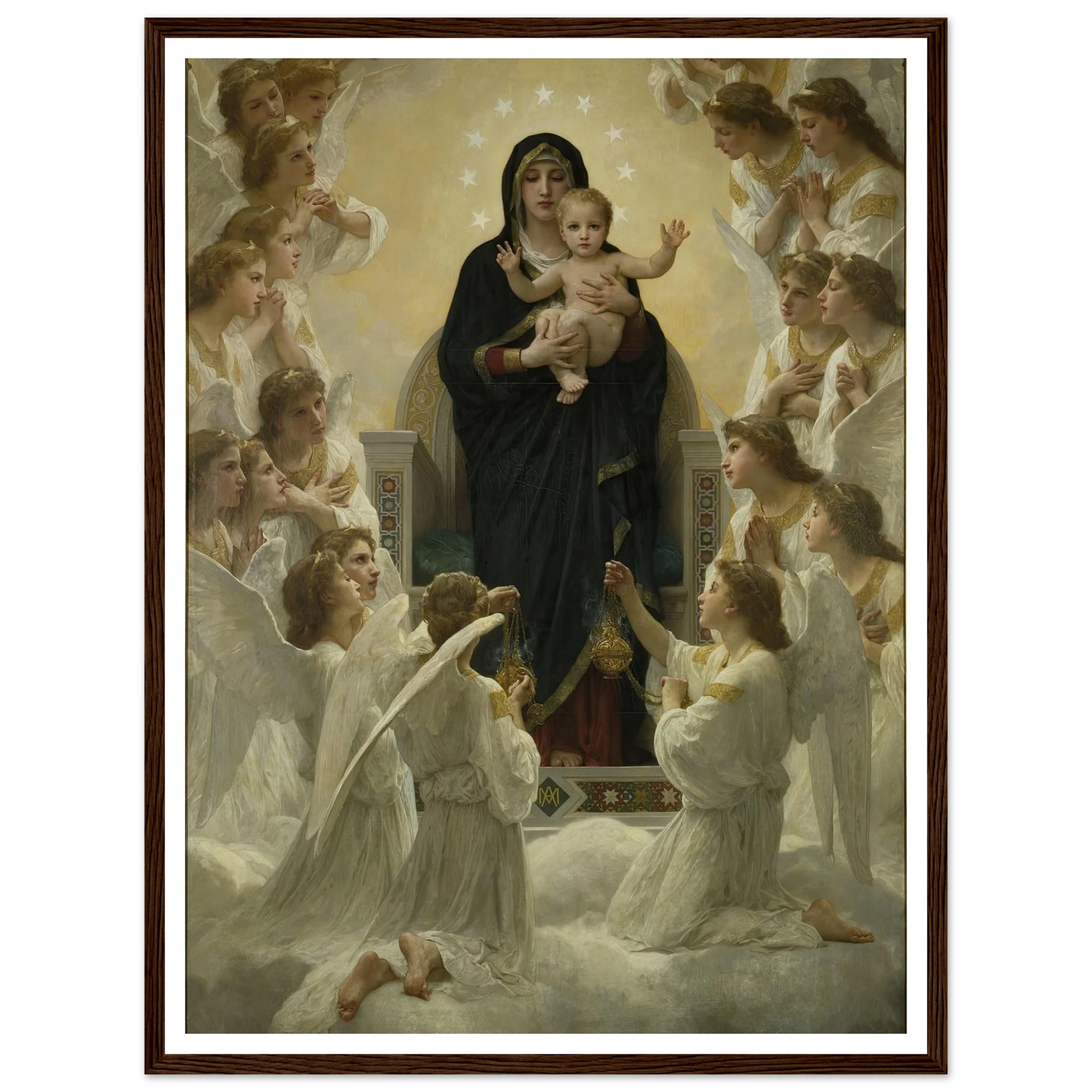 La Vierge aux anges (1900) Art Print | William Bouguereau - Framed Poster - 30x40 cm / 12x16″ - Black frame