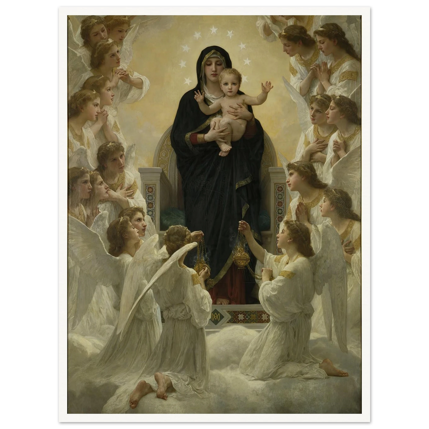 La Vierge aux anges (1900) Art Print | William Bouguereau - Framed Poster - 30x40 cm / 12x16″ - Black frame