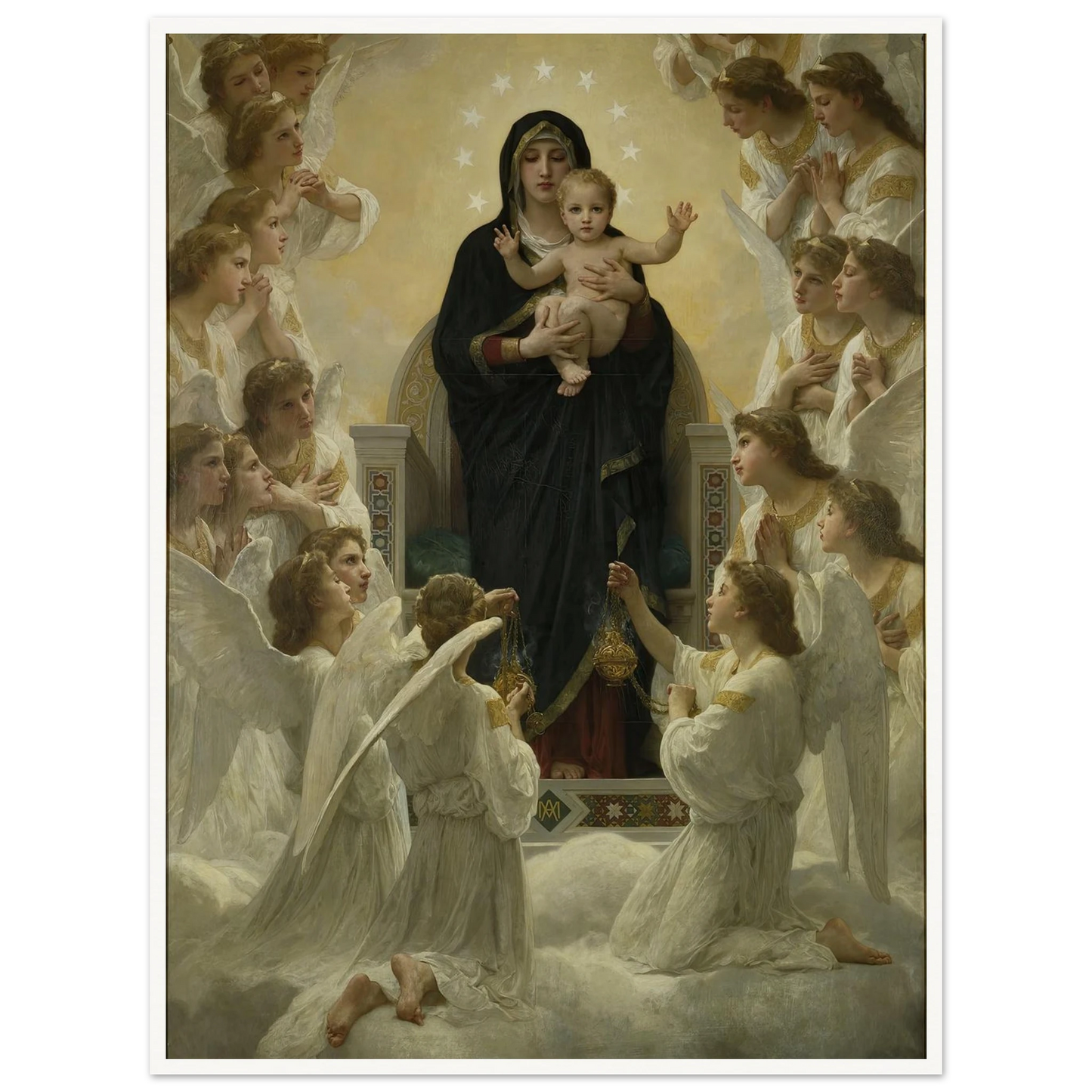 La Vierge aux anges (1900) Art Print | William Bouguereau - Framed Poster - 30x40 cm / 12x16″ - Black frame