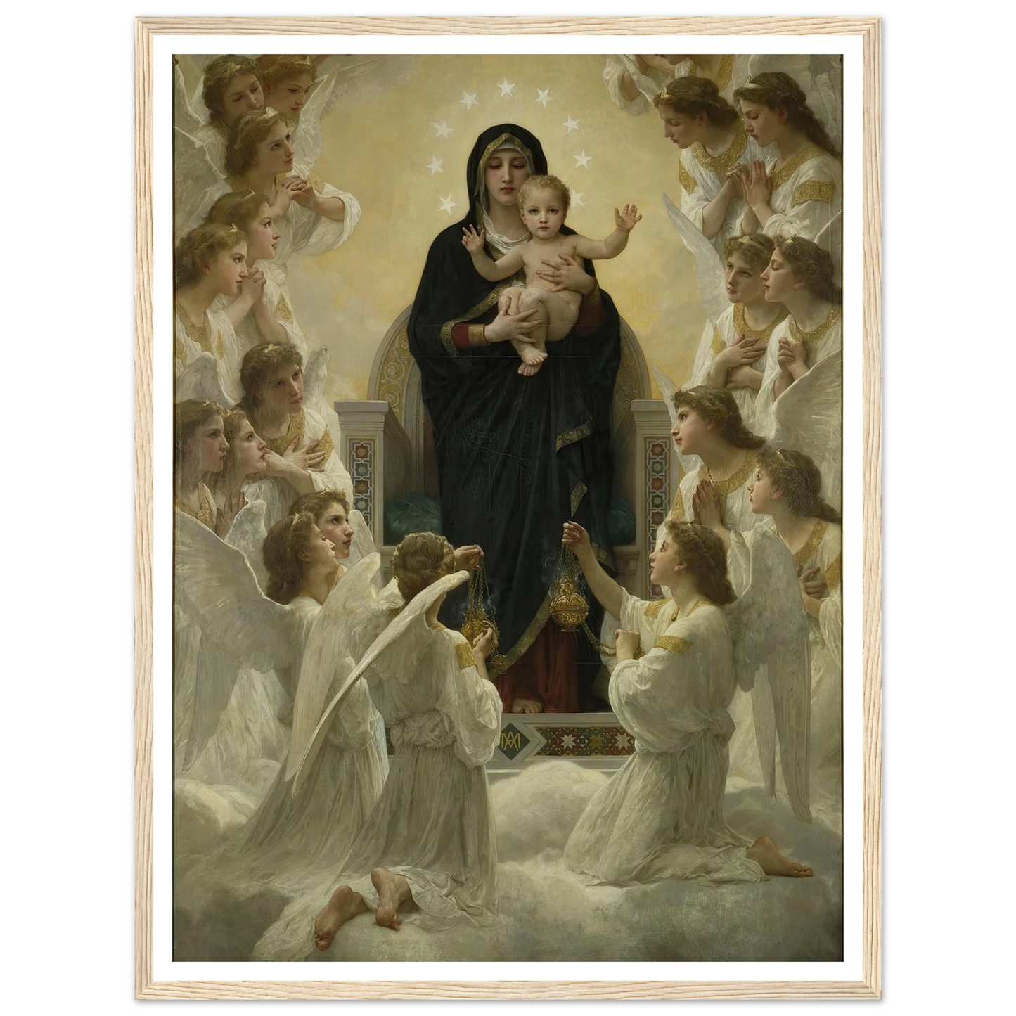 La Vierge aux anges (1900) Art Print | William Bouguereau - Framed Poster - 30x40 cm / 12x16″ - Black frame