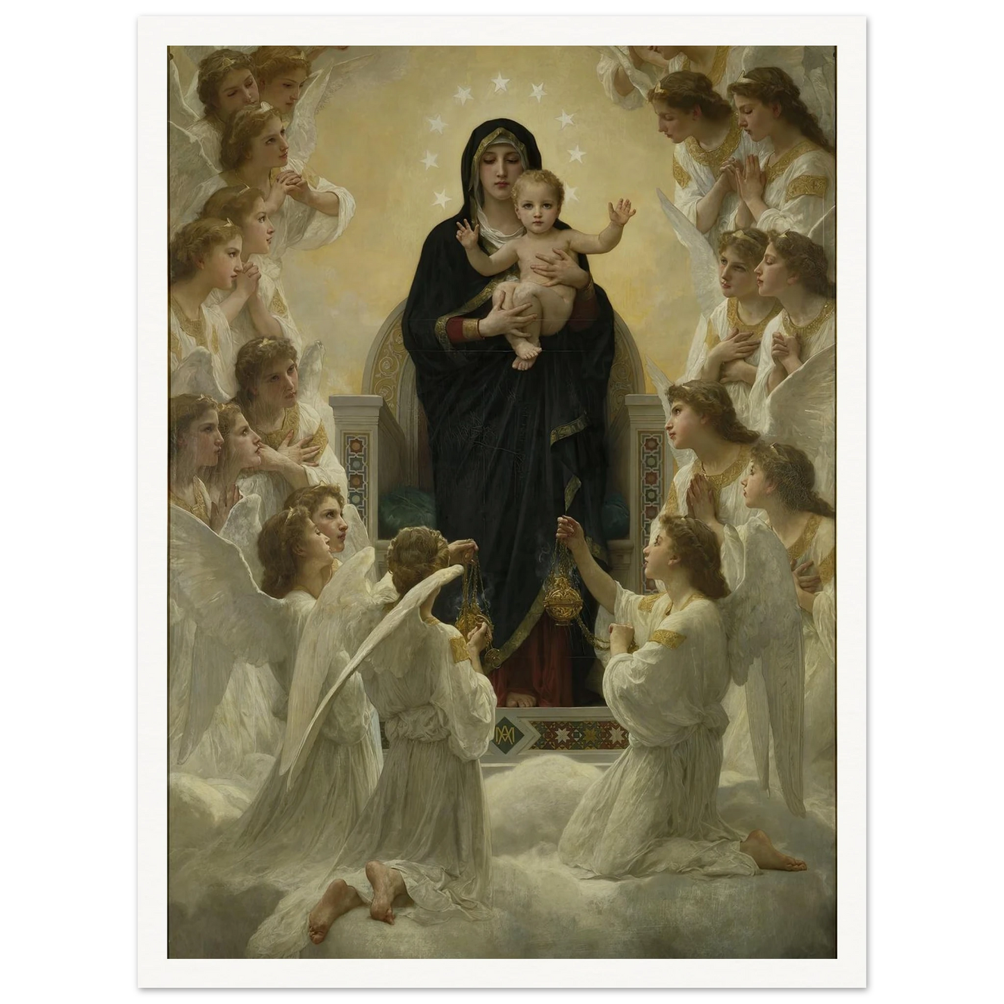 La Vierge aux anges (1900) Art Print | William Bouguereau - Framed Poster - 30x40 cm / 12x16″ - Black frame