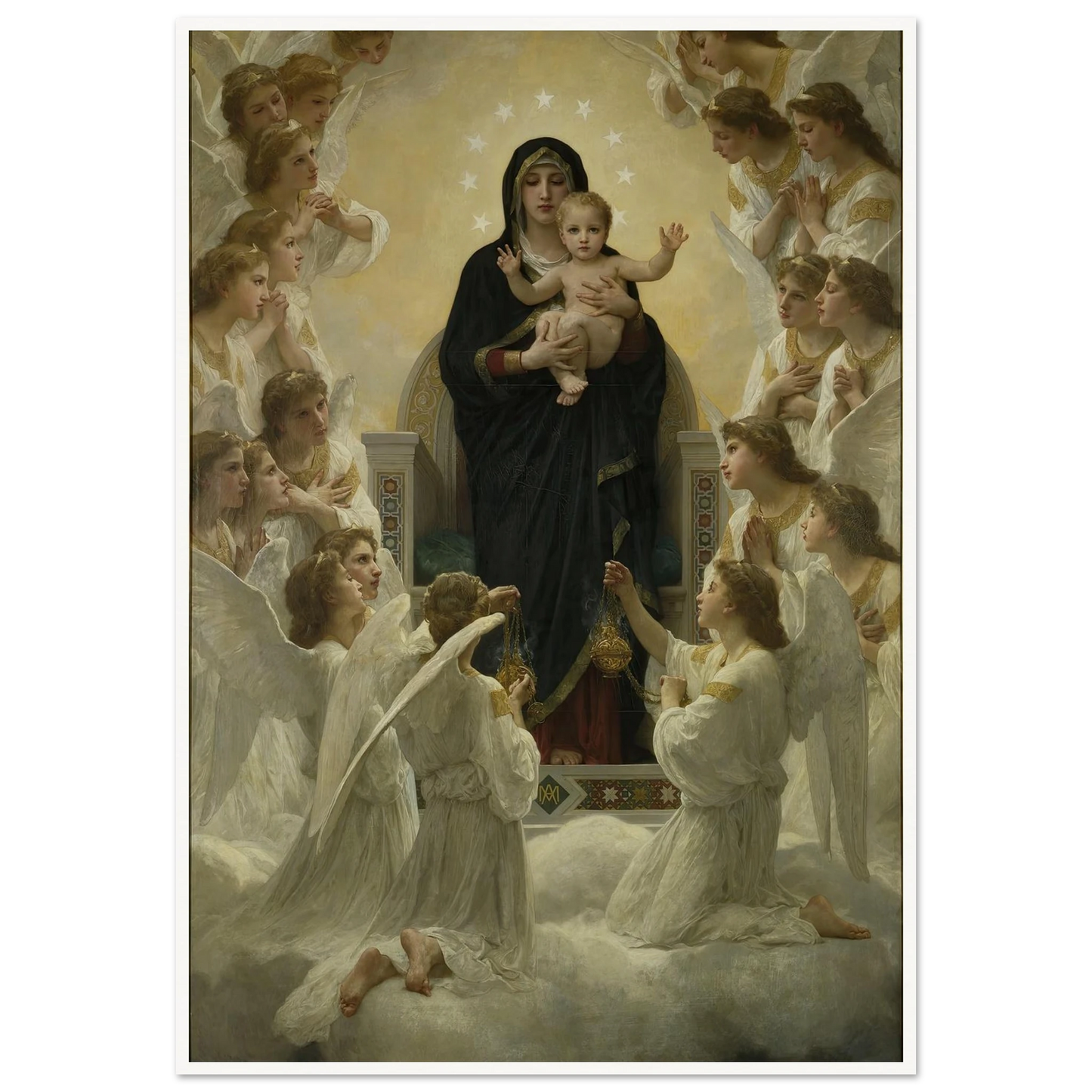 La Vierge aux anges (1900) Art Print | William Bouguereau - Framed Poster - 30x40 cm / 12x16″ - Black frame