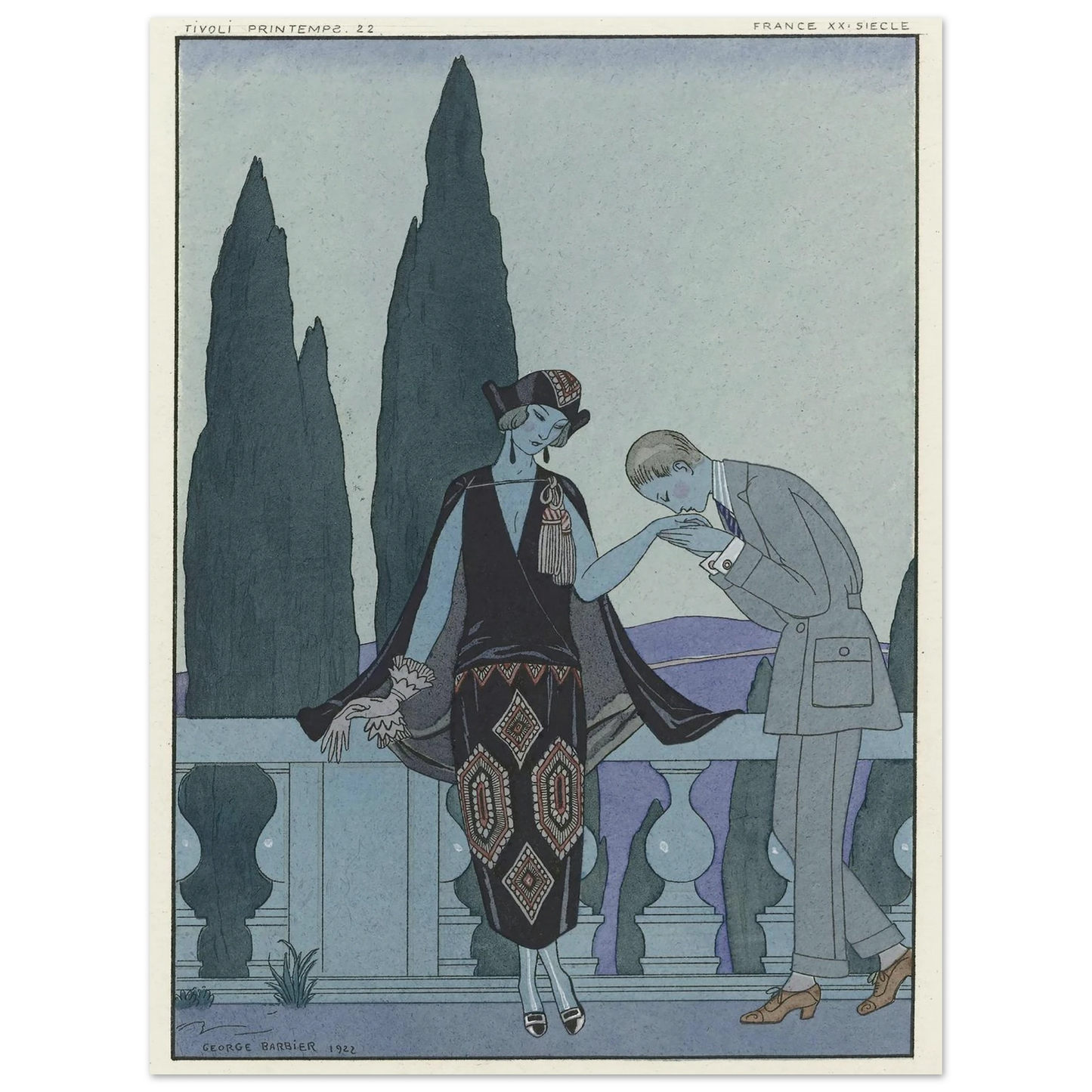 La Villa d’Este ; France XXe siècle (1923) Art Print | George Barbier - Framed Poster - 30x40 cm / 12x16″ - Black frame