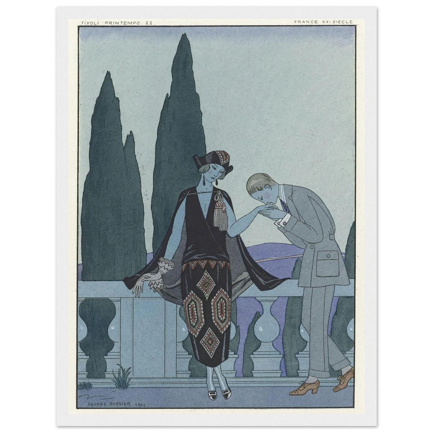 La Villa d’Este ; France XXe siècle (1923) Art Print | George Barbier - Framed Poster - 30x40 cm / 12x16″ - Black frame