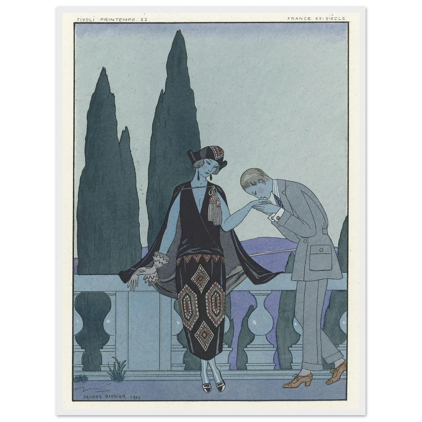 La Villa d’Este ; France XXe siècle (1923) Art Print | George Barbier - Framed Poster - 30x40 cm / 12x16″ - Black frame